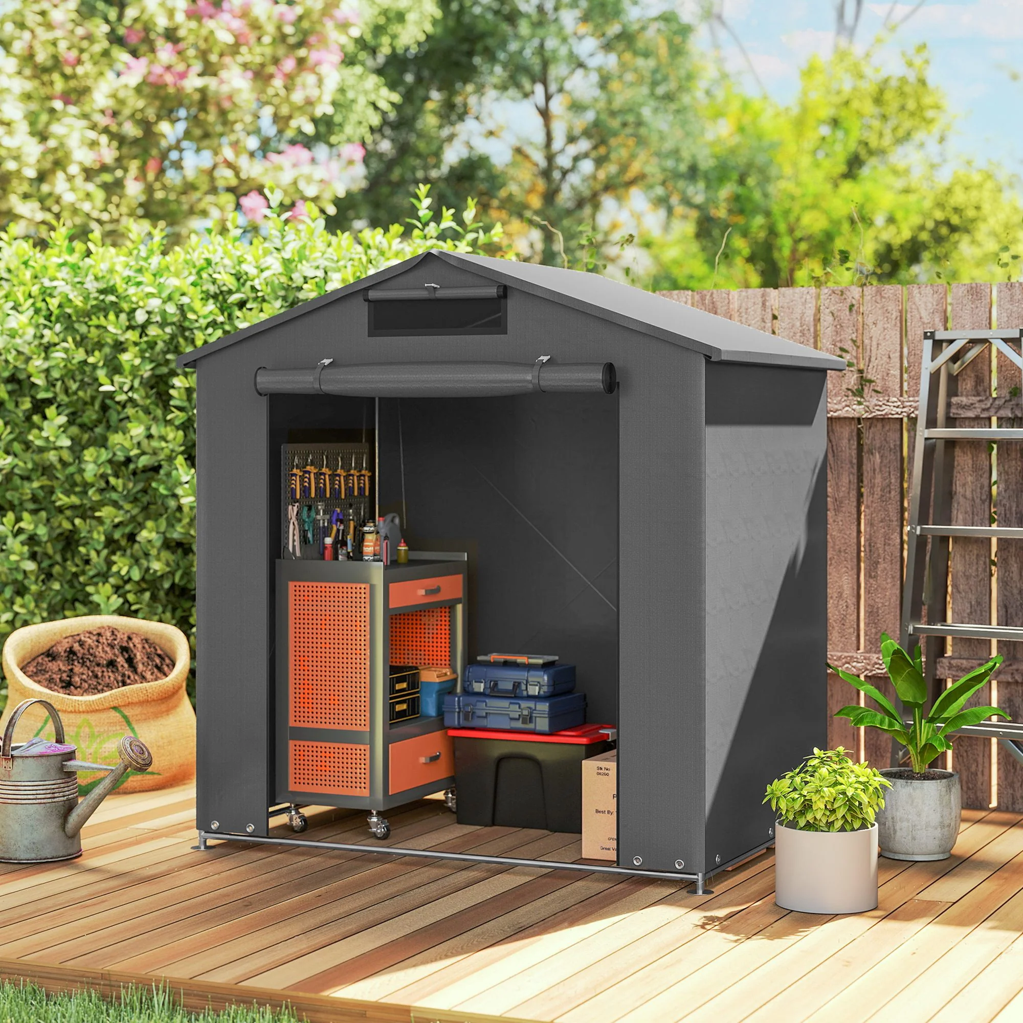 Outsunny Garden Storage Shed Tent Bike Tent, Dark Grey - Image 2