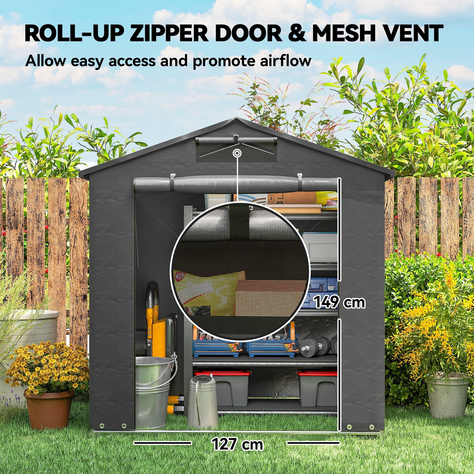 Outsunny Garden Storage Shed Tent Bike Tent, Dark Grey - Image 4