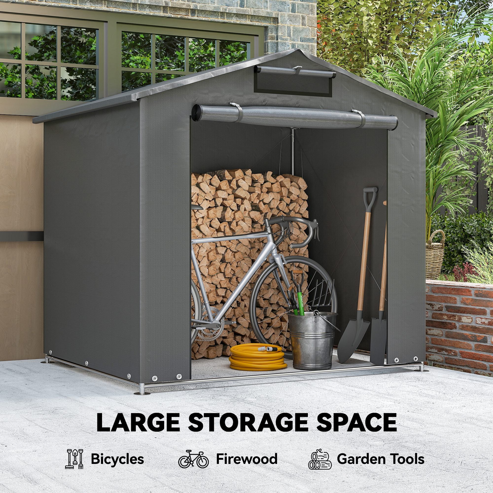 Outsunny Garden Storage Shed Tent Bike Tent, Dark Grey - Image 6