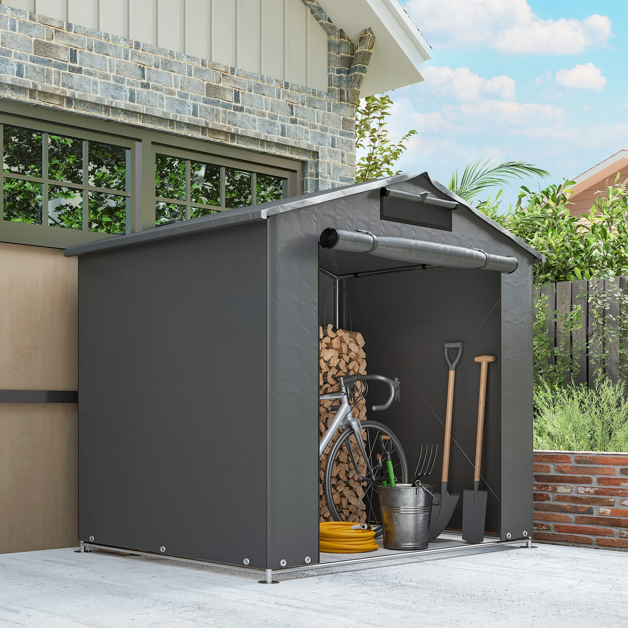 Outsunny Garden Storage Shed Tent Bike Tent, Dark Grey - Image 9