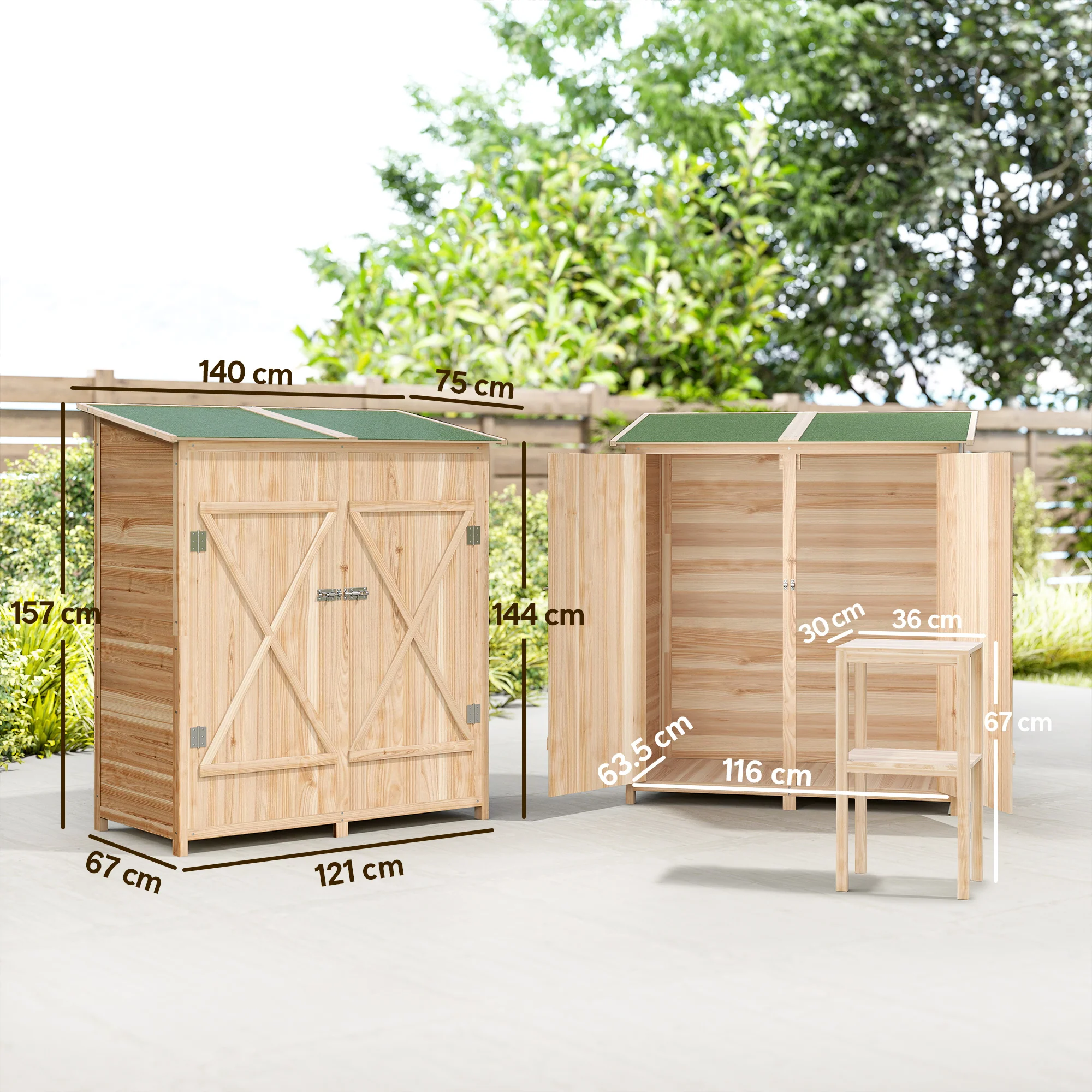 Outsunny Garden Storage Shed Tool Organizer W/ Table, 140x75x157cm, Natural - Image 5