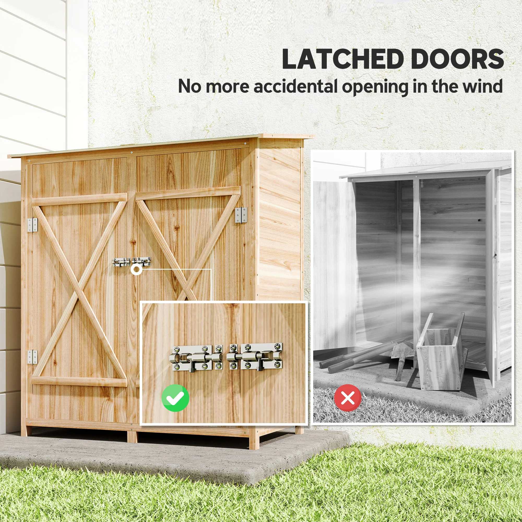 Outsunny Garden Storage Shed Tool Organizer W/ Table, 140x75x157cm, Natural - Image 6