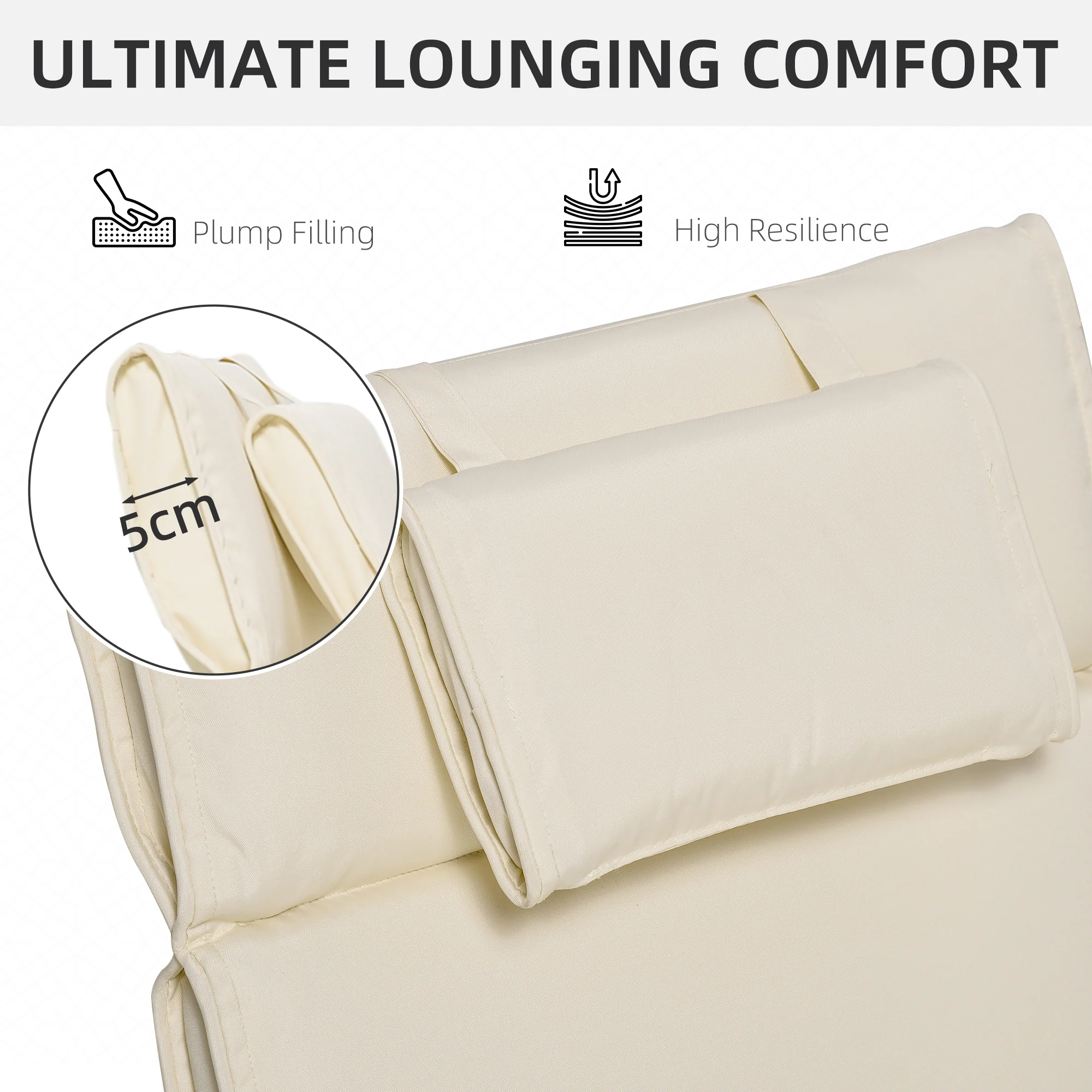 Outsunny Garden Sun Lounger Chair Cushion Reclining Relaxer Indoor Outdoor - Image 3