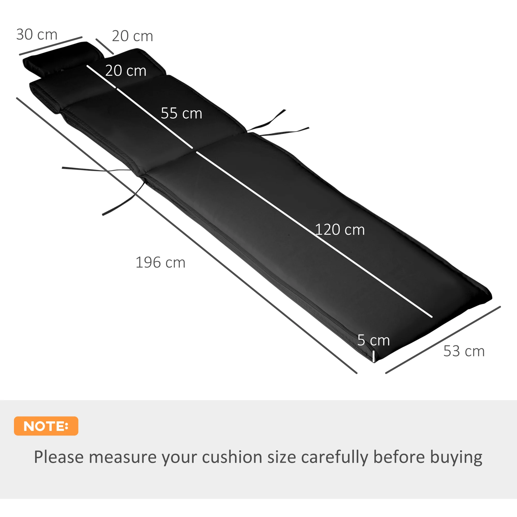 Outsunny Garden Sun Lounger Chair Cushion Reclining Relaxer Indoor Outdoor Black - Image 4