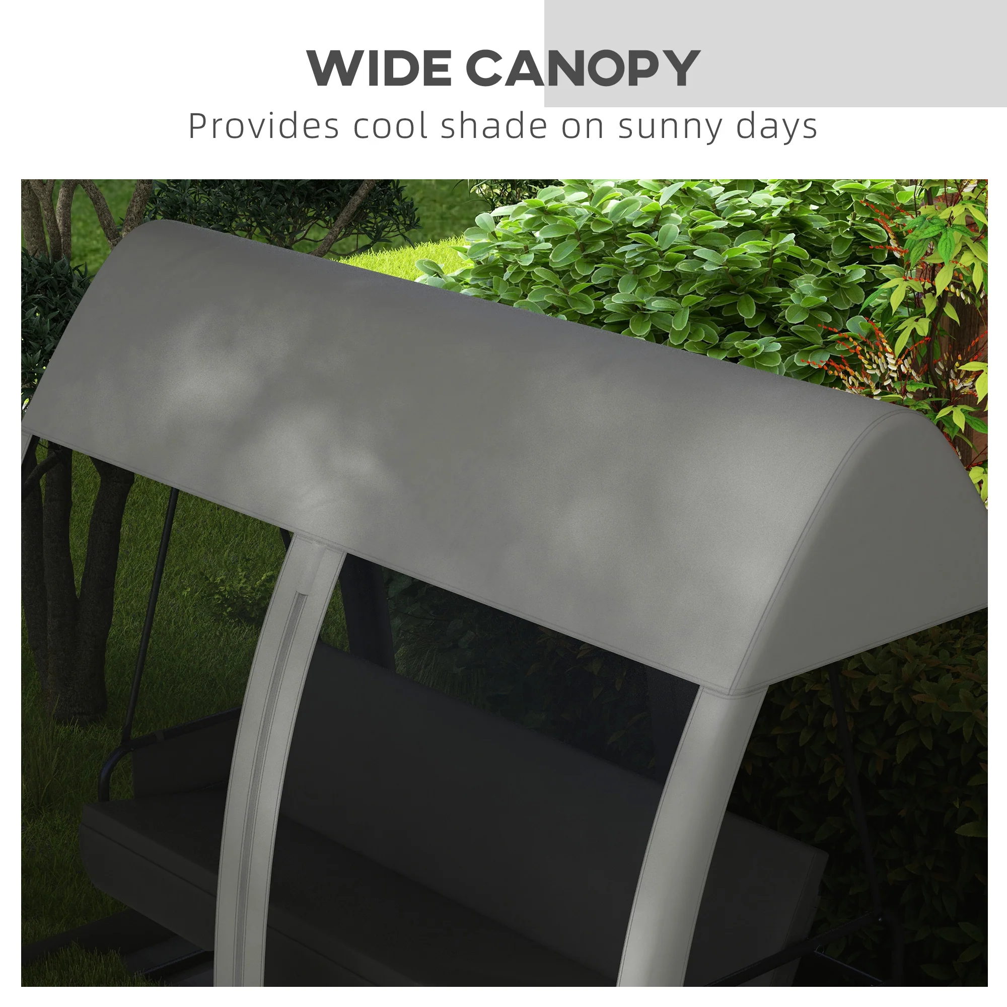 Outsunny Garden Swing Chair Patio Hammock 3 Seater Bench Canopy Lounger Grey - Image 6