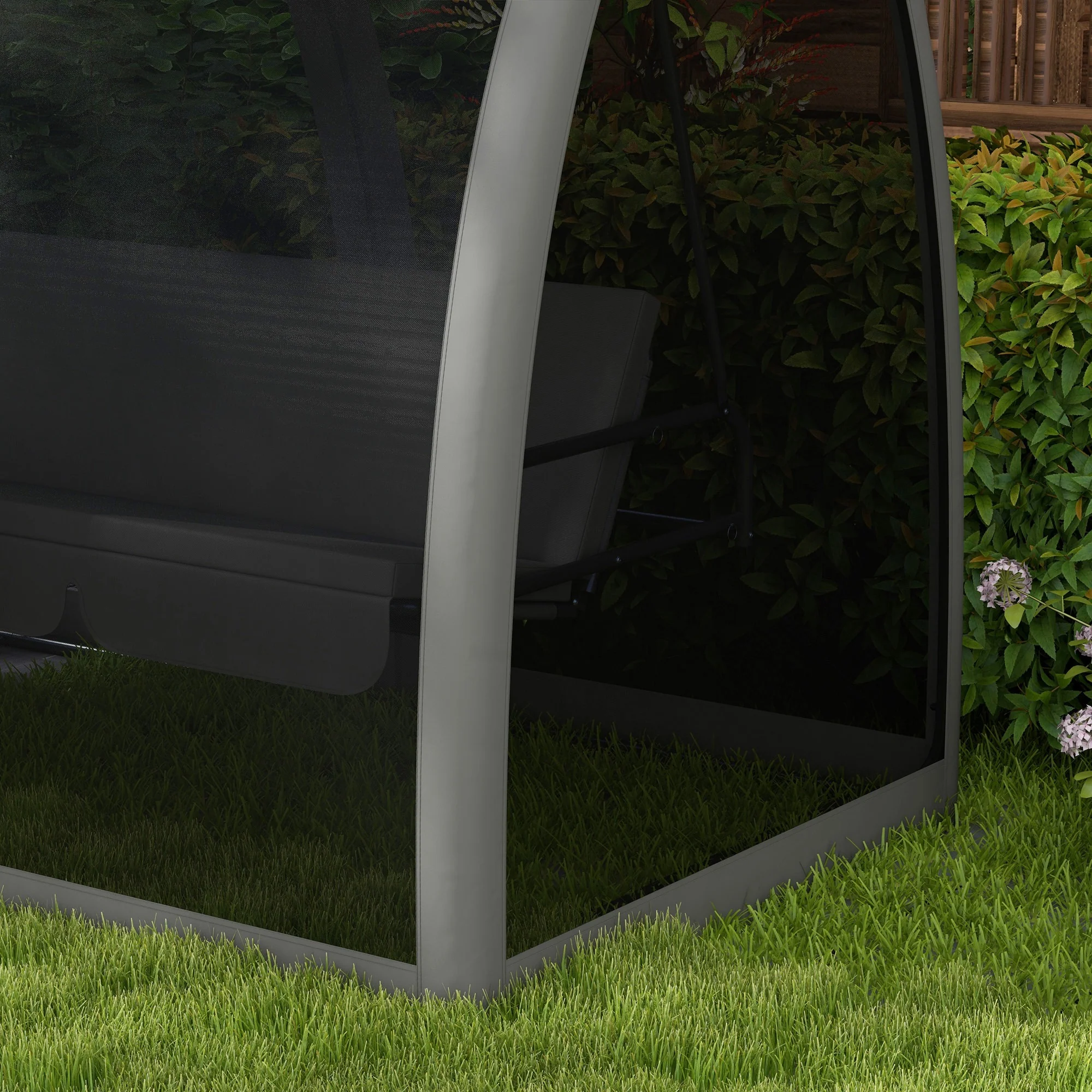 Outsunny Garden Swing Chair Patio Hammock 3 Seater Bench Canopy Lounger Grey - Image 9