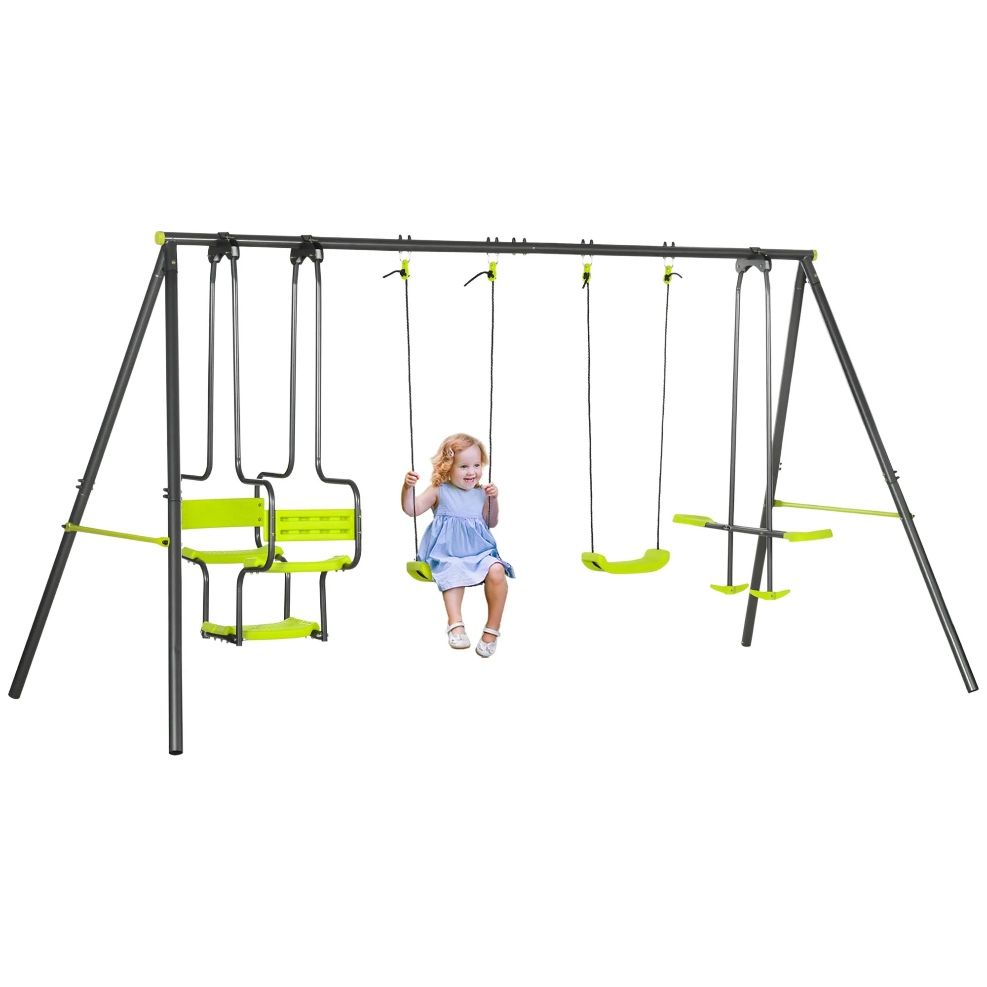 Outsunny Garden Swing Set With Double Swings, Glider, Swing Seats For Outdoor