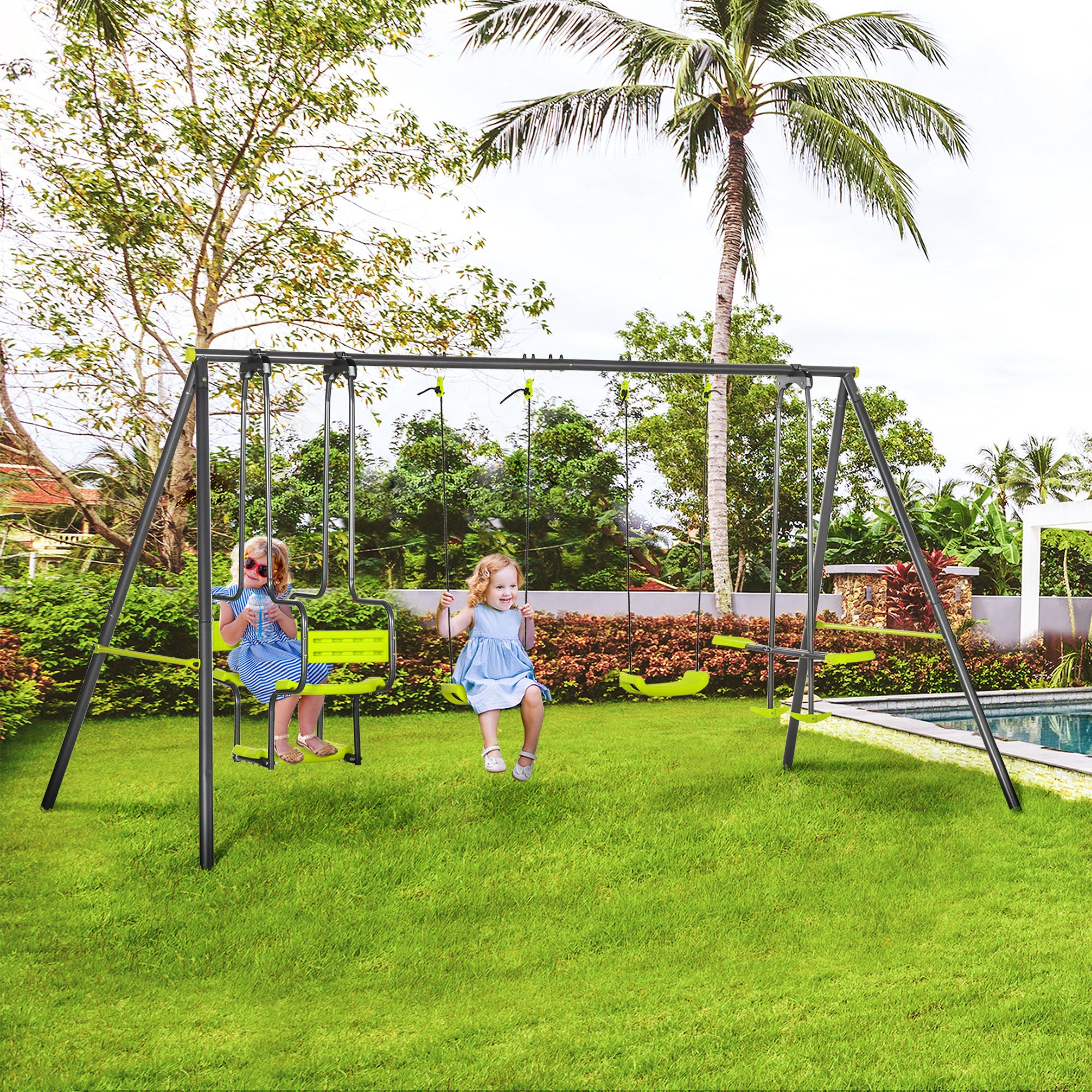 Outsunny Garden Swing Set With Double Swings, Glider, Swing Seats For Outdoor - Image 2