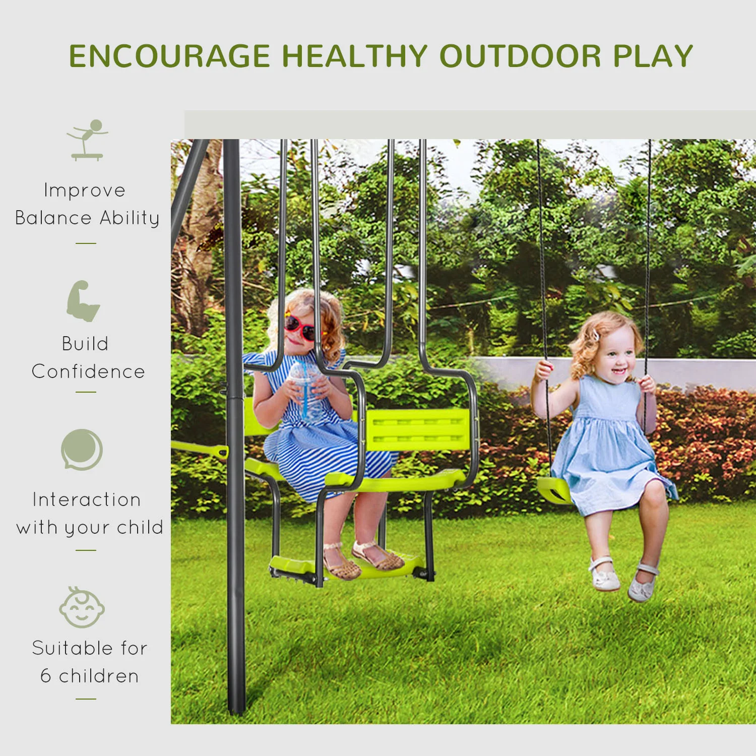 Outsunny Garden Swing Set With Double Swings, Glider, Swing Seats For Outdoor - Image 4