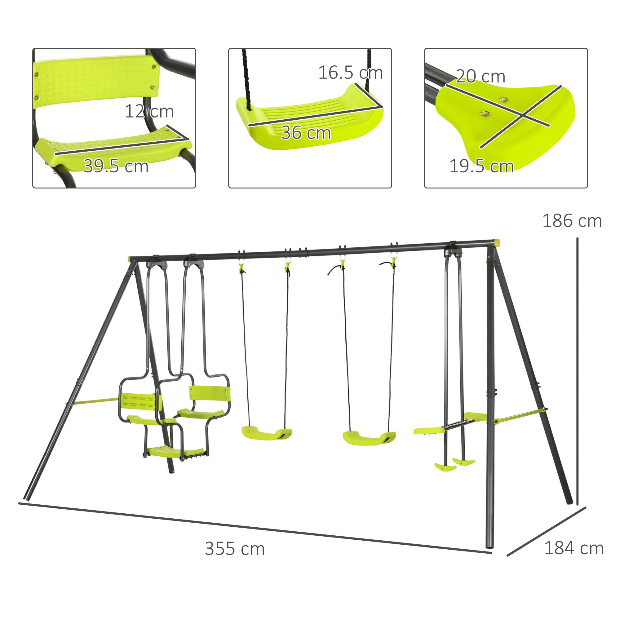 Outsunny Garden Swing Set With Double Swings, Glider, Swing Seats For Outdoor - Image 5