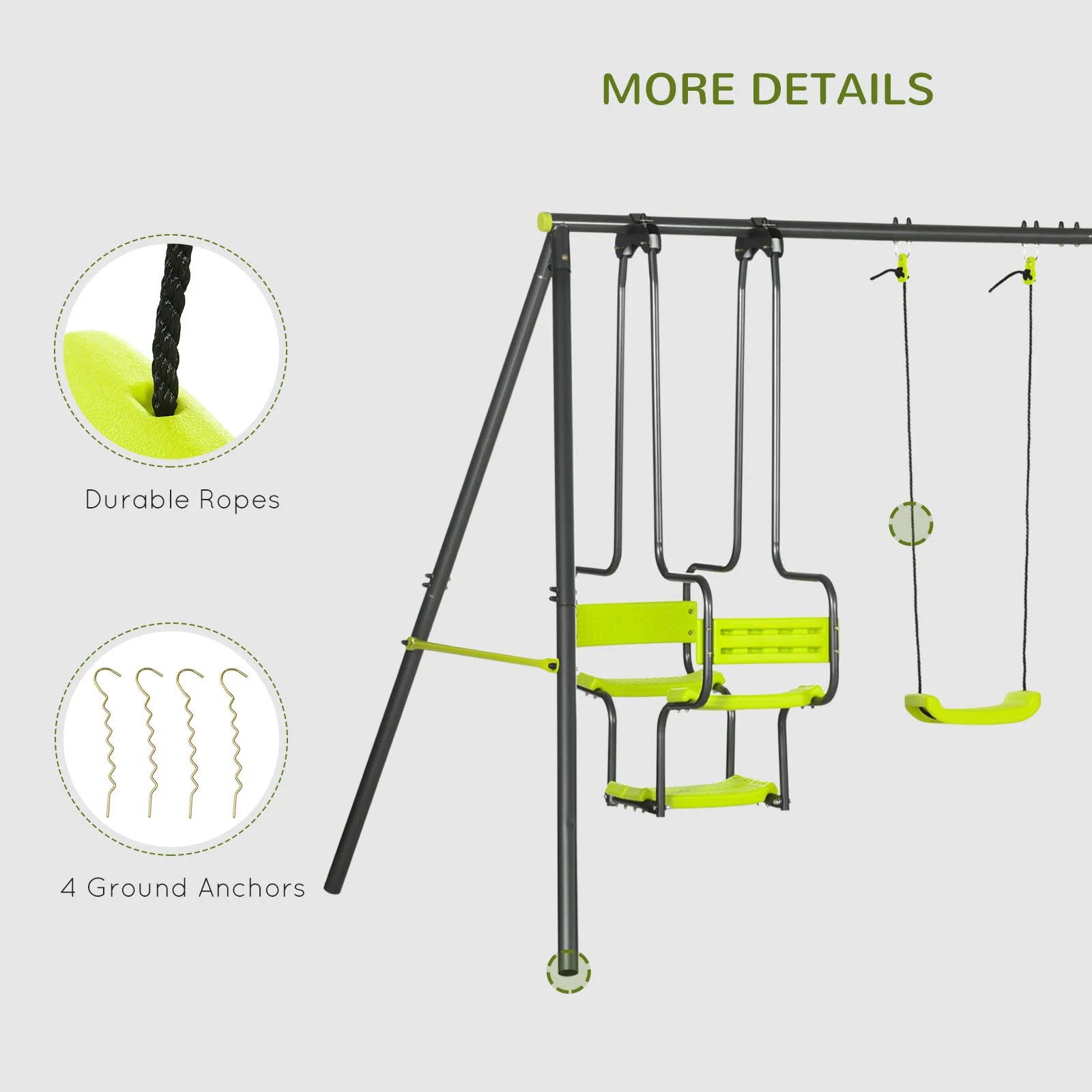 Outsunny Garden Swing Set With Double Swings, Glider, Swing Seats For Outdoor - Image 7