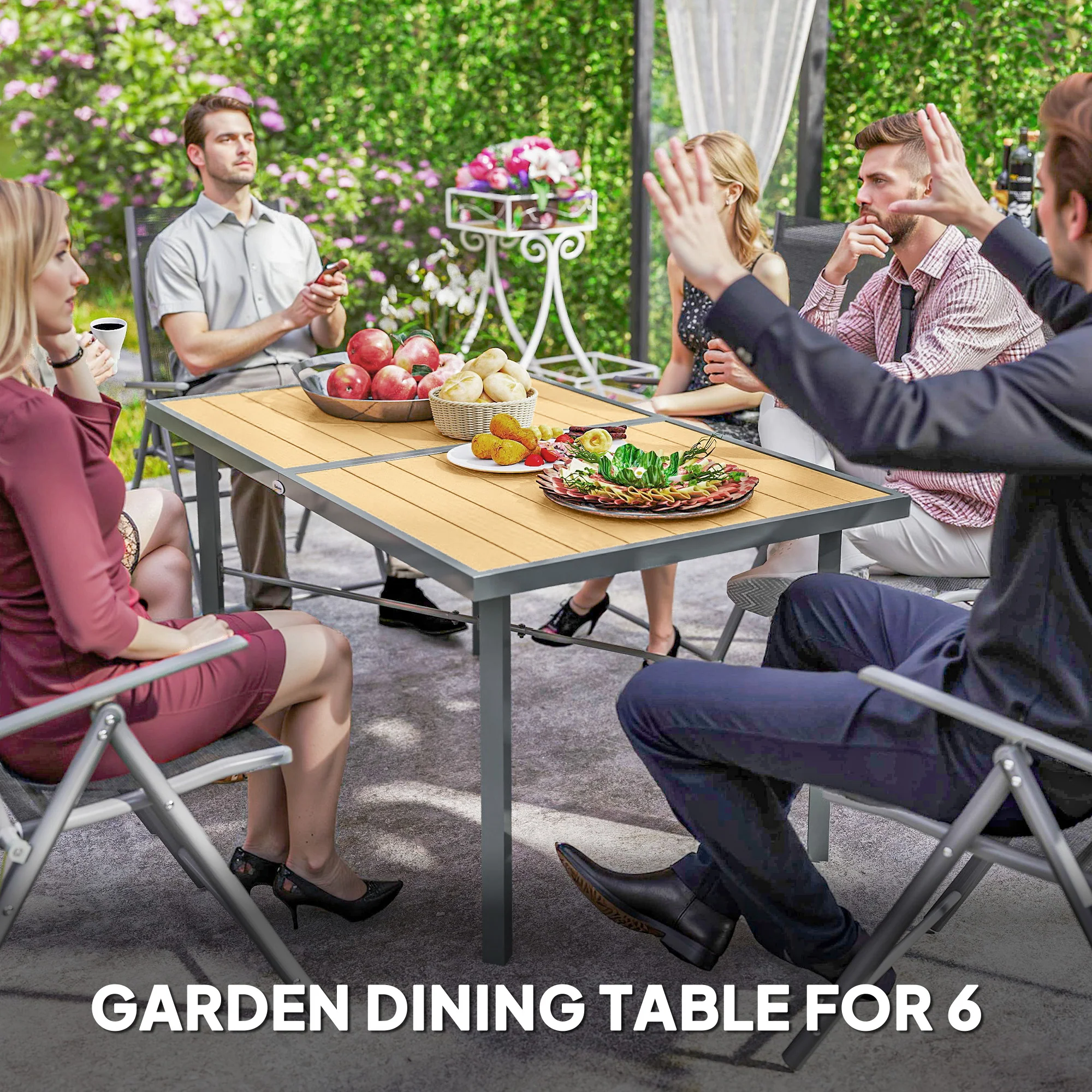 Outsunny Garden Table For 6, Outdoor Dining Table With 5cm Umbrella Hole - Image 4