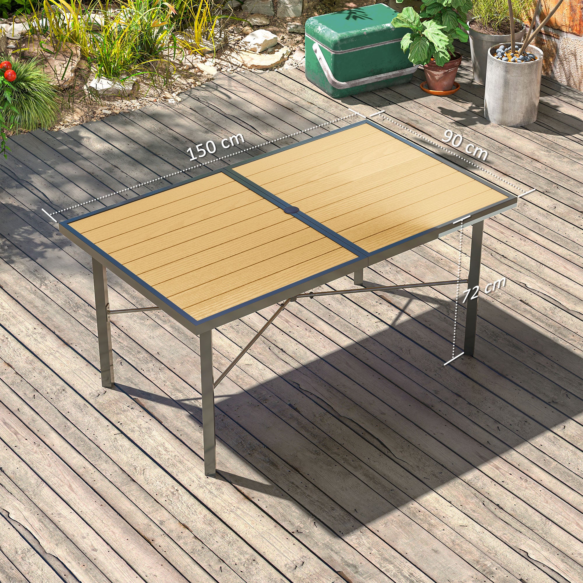 Outsunny Garden Table For 6, Outdoor Dining Table With 5cm Umbrella Hole - Image 5