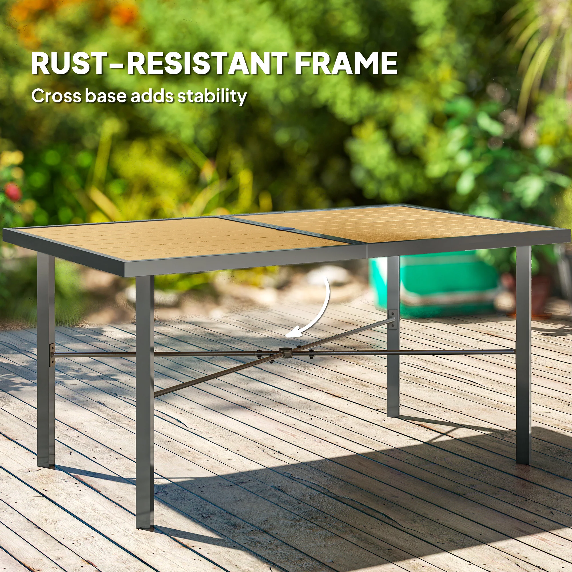 Outsunny Garden Table For 6, Outdoor Dining Table With 5cm Umbrella Hole - Image 6