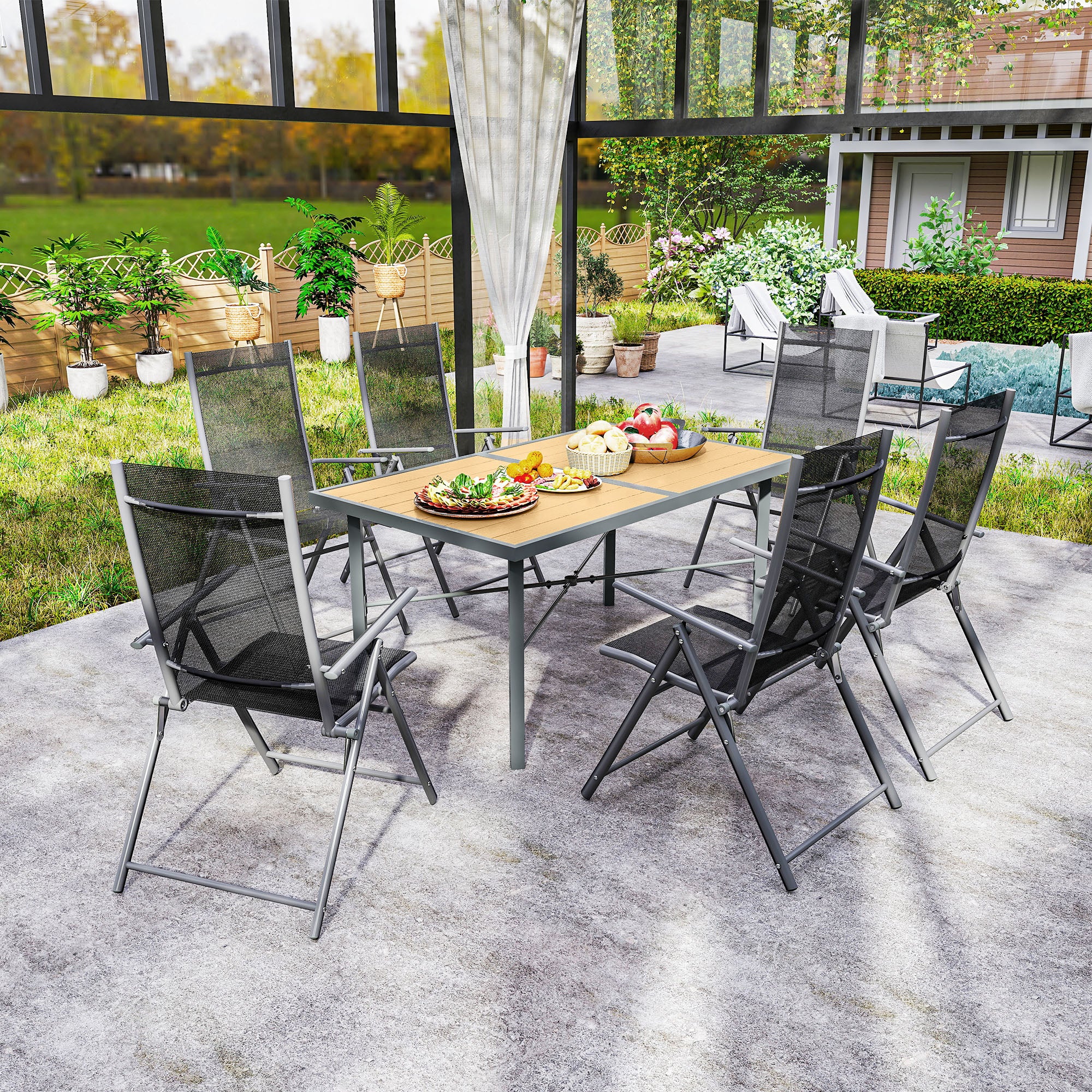 Outsunny Garden Table For 6, Outdoor Dining Table With 5cm Umbrella Hole - Image 8