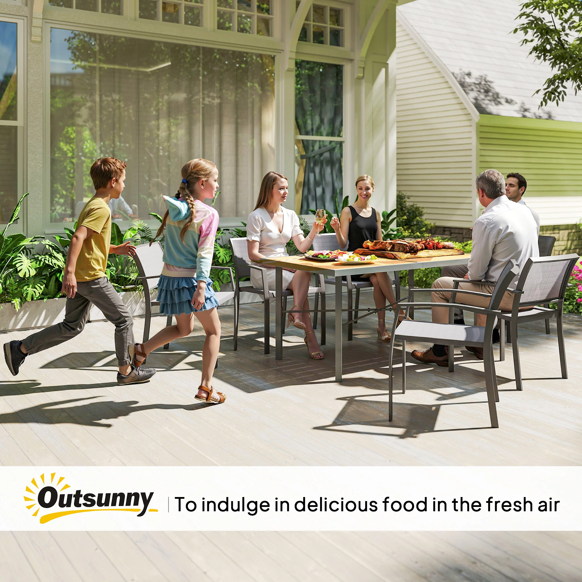 Outsunny Garden Table For 6, Outdoor Dining Table With 5cm Umbrella Hole - Image 9