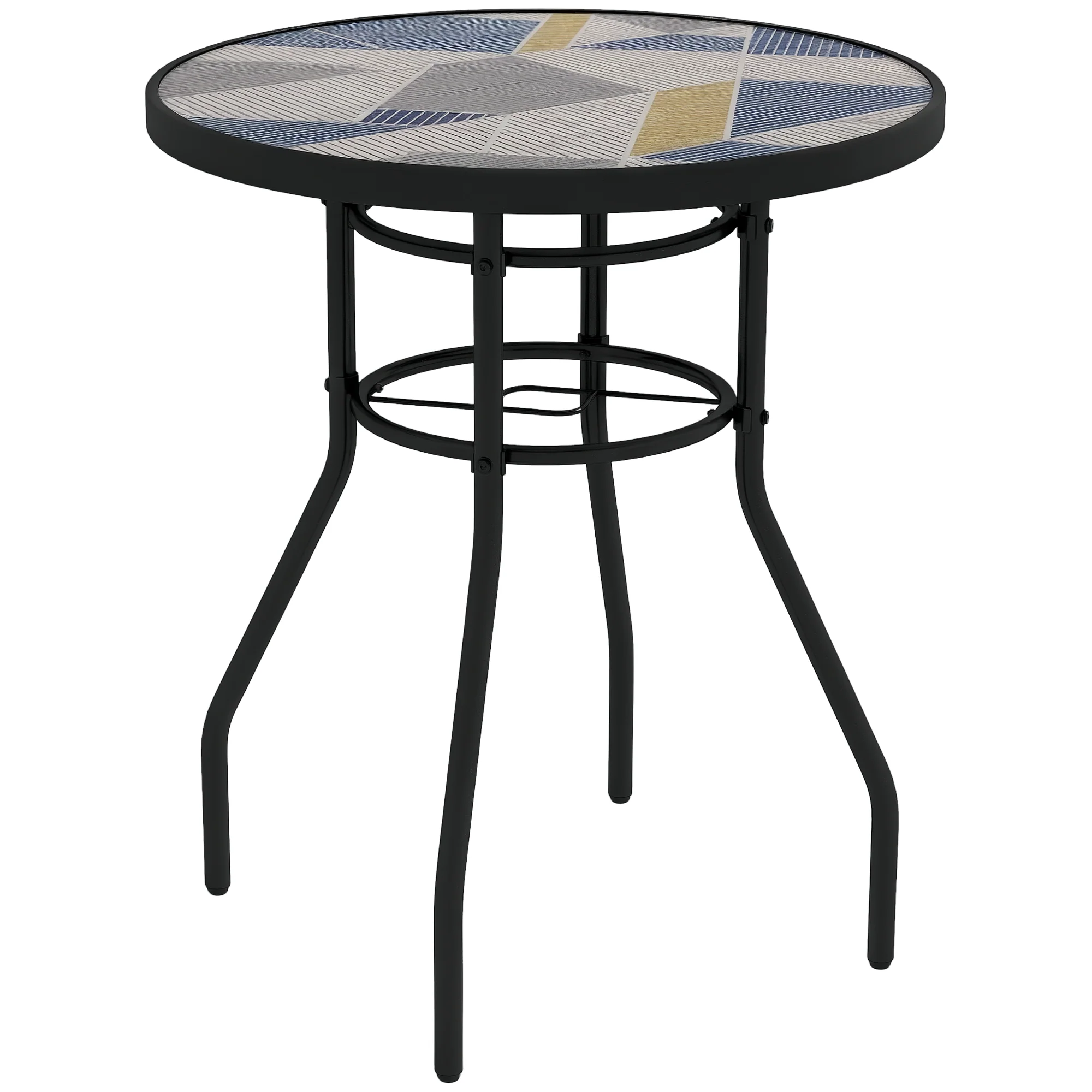 Outsunny Garden Table With Glass Printed Design For Outdoor