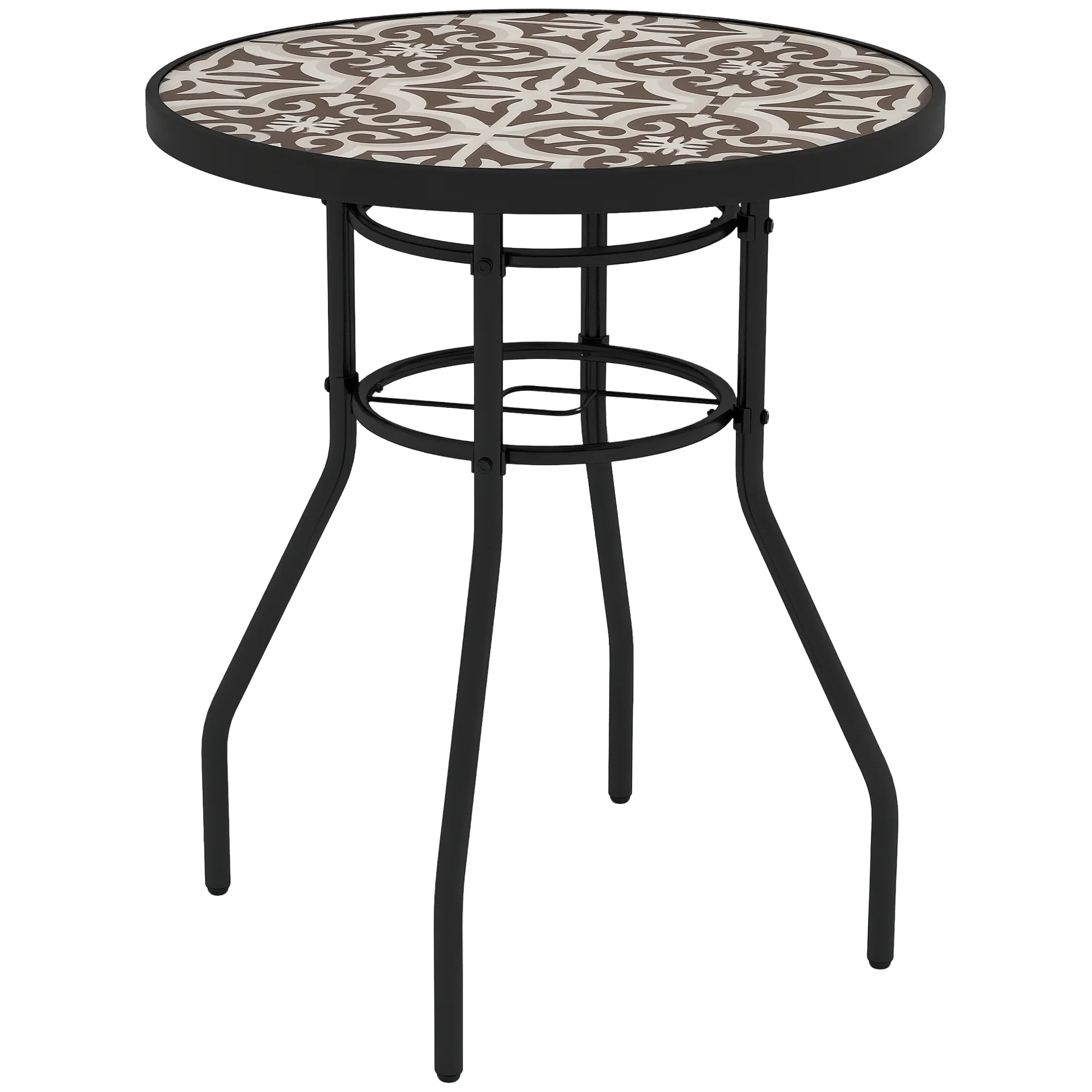 Outsunny Garden Table With Glass Printed Design For Outdoor - Image 10