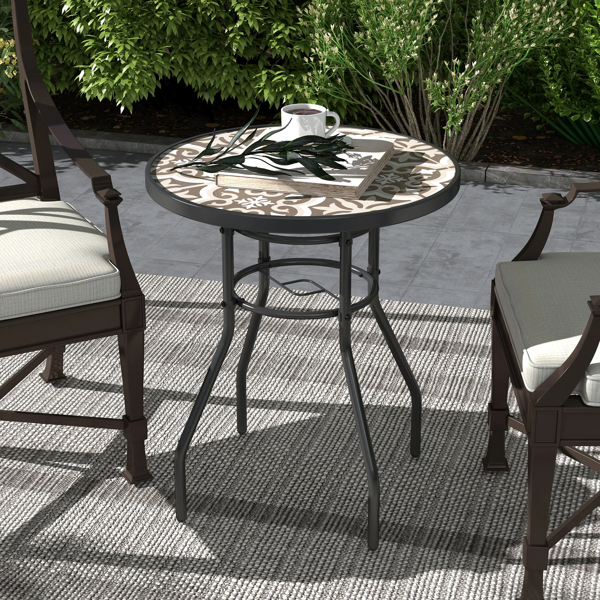 Outsunny Garden Table With Glass Printed Design For Outdoor - Image 11