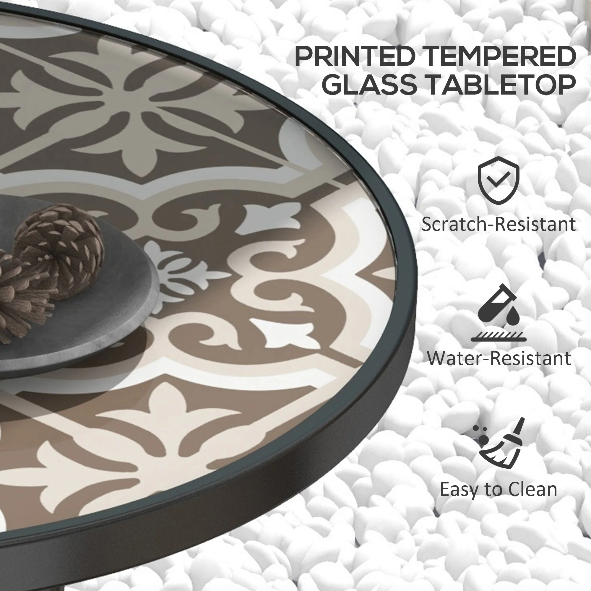 Outsunny Garden Table With Glass Printed Design For Outdoor - Image 12