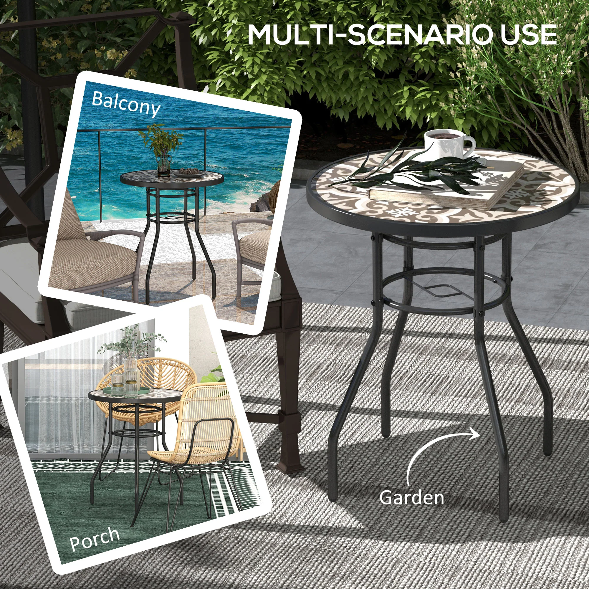 Outsunny Garden Table With Glass Printed Design For Outdoor - Image 15