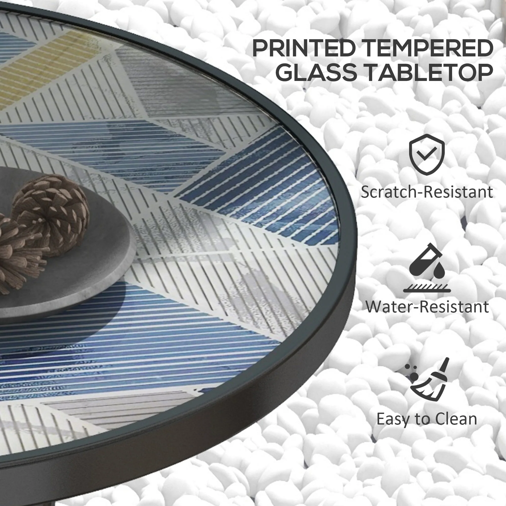Outsunny Garden Table With Glass Printed Design For Outdoor - Image 3