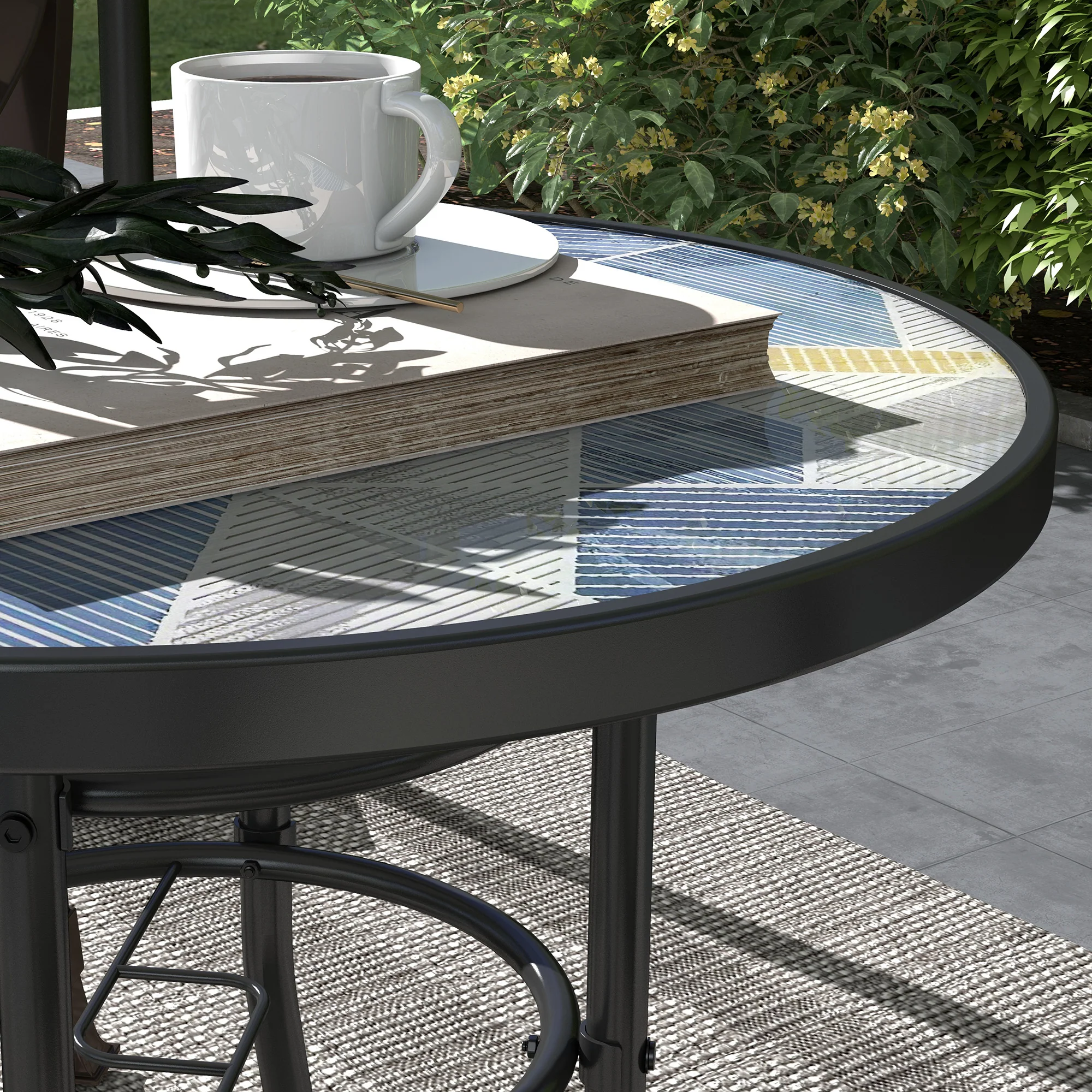 Outsunny Garden Table With Glass Printed Design For Outdoor - Image 8