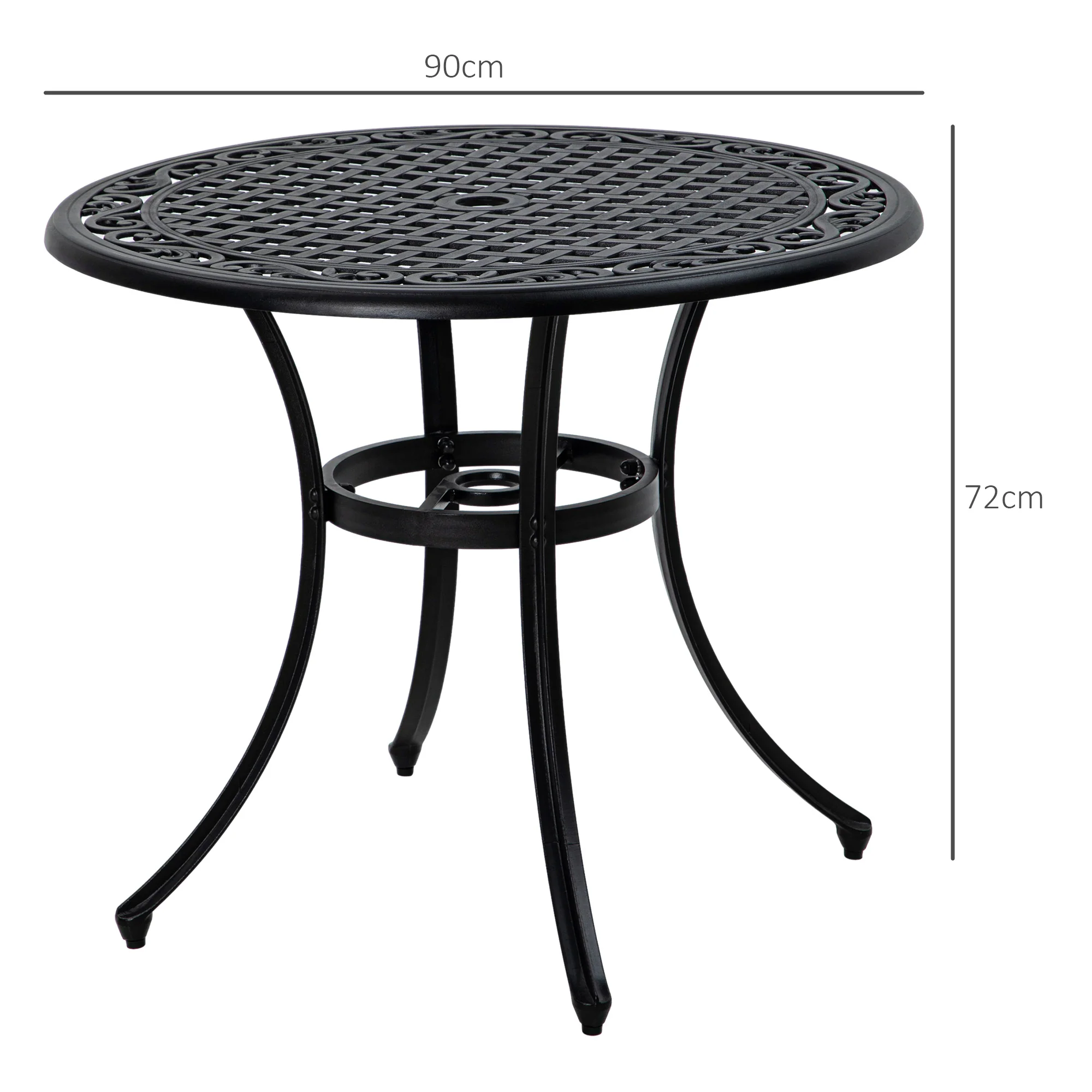 Outsunny Garden Table with Parasol Hole for 2-4, Cast Aluminium Frame - Black - Image 5