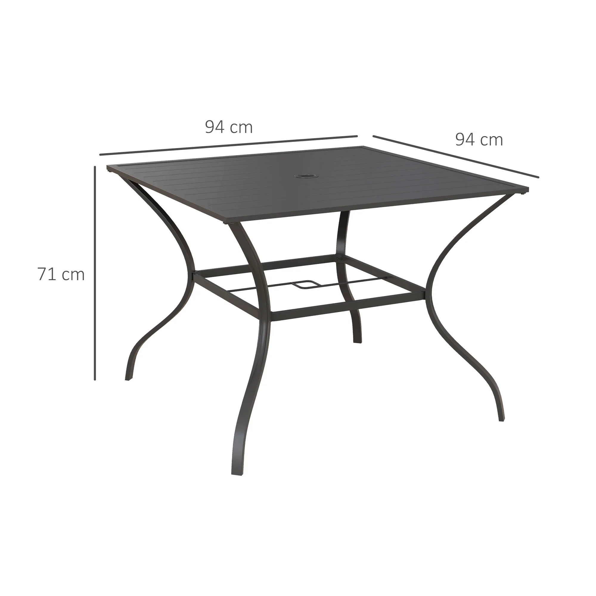 Outsunny Garden Table With Parasol Hole For Four, Slatted Metal Plate Top Grey/Black - Image 5