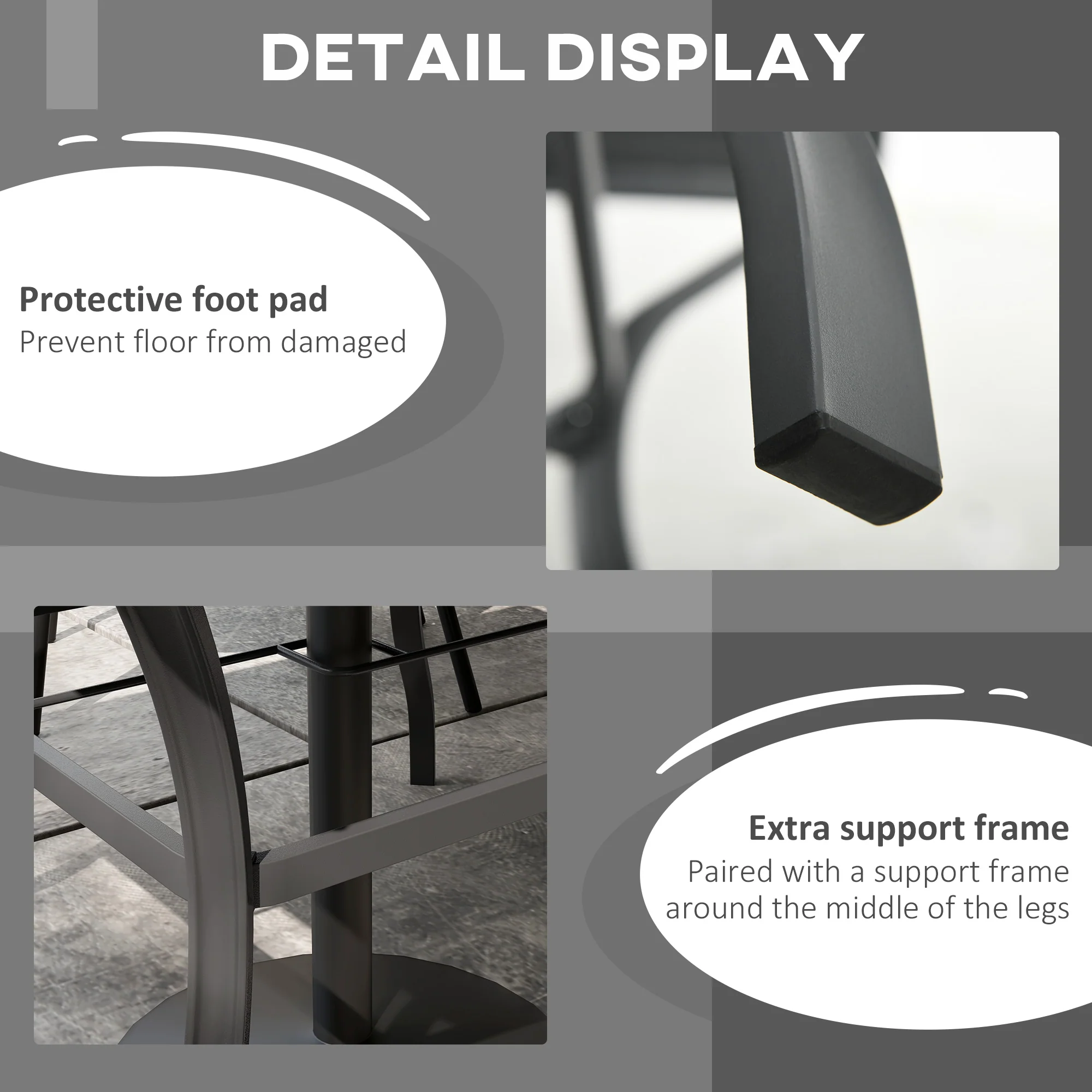 Outsunny Garden Table With Parasol Hole For Four, Slatted Metal Plate Top Grey/Black - Image 6
