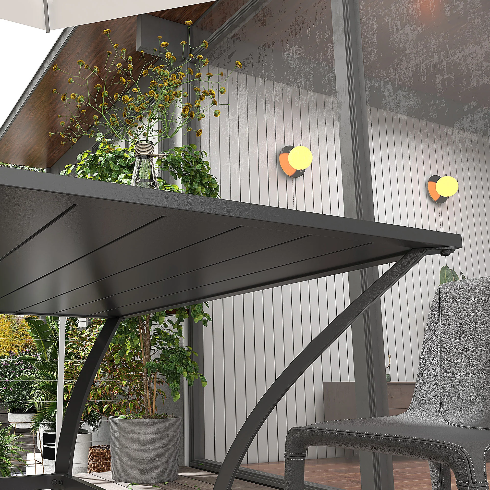 Outsunny Garden Table With Parasol Hole For Four, Slatted Metal Plate Top Grey/Black - Image 8