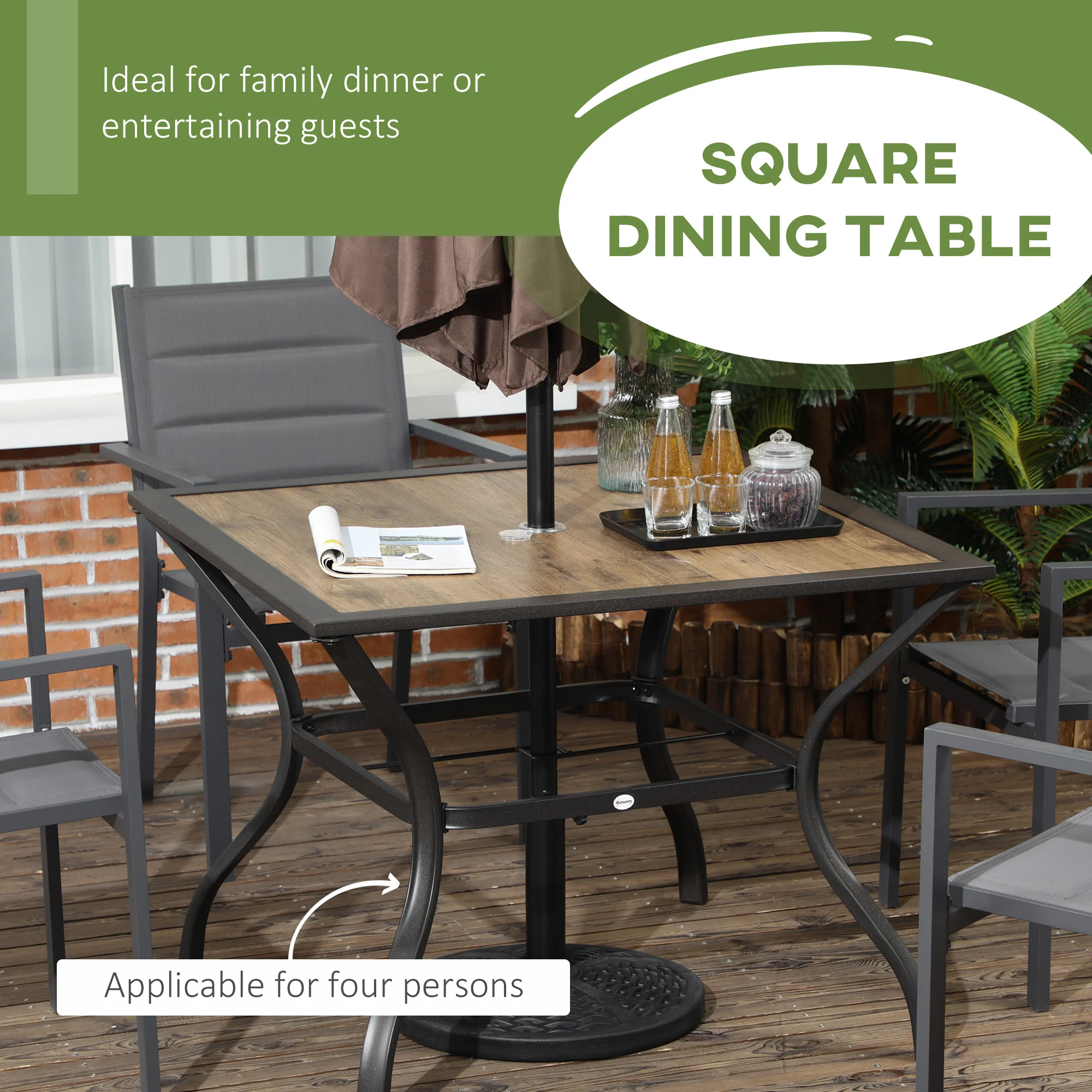 Outsunny Garden Table with Parasol Hole w/ PC Board Tabletop for 4 Persons - Image 3