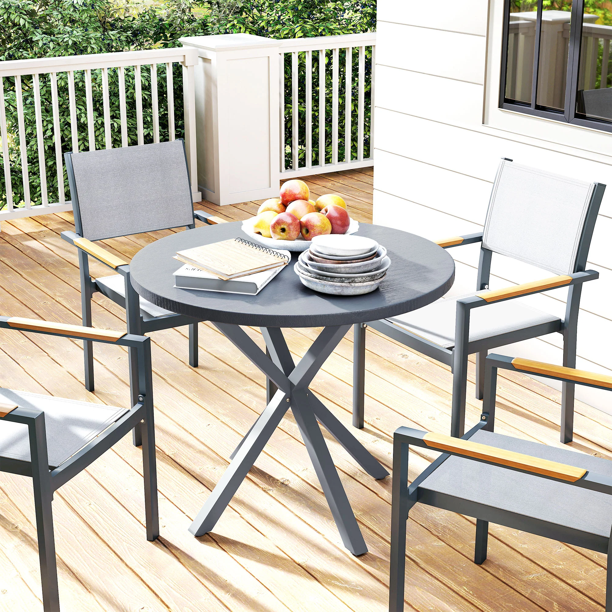 Outsunny Garden Table With Steel Frame, Wood Effect Top, For Balcony, Deck - Image 8