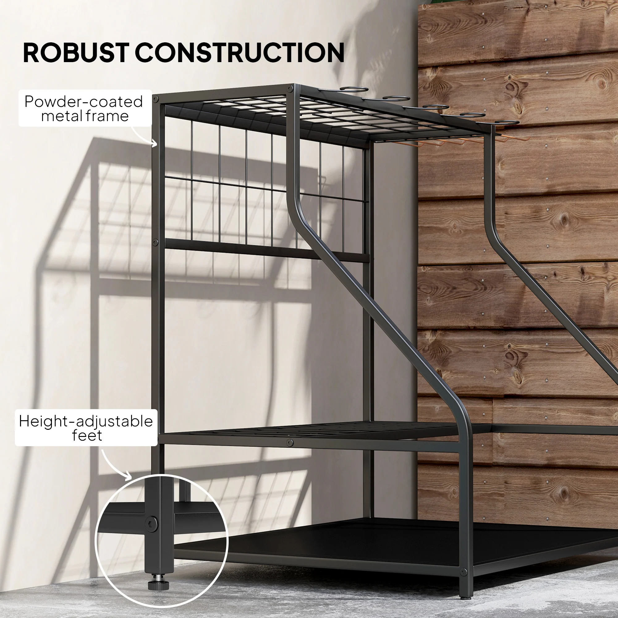 Outsunny Garden Tool Storage Rack, 3-Tier Garden Tool Rack with 11 Hooks - Image 6