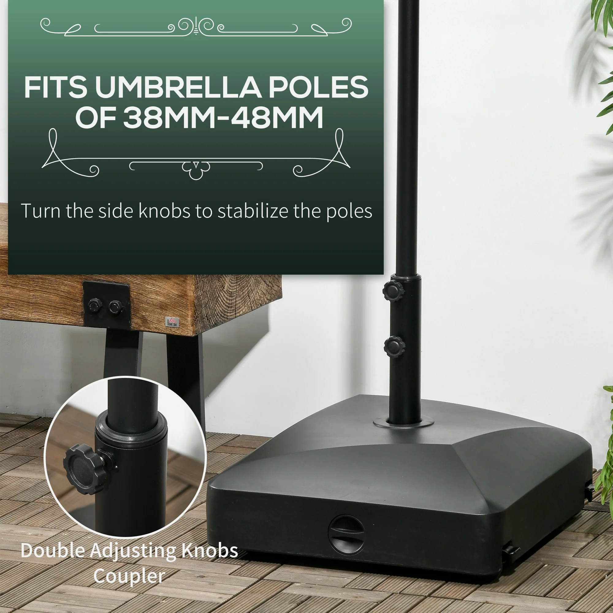 Outsunny Garden Umbrella Base 43kg Water Or 60kg Sand Filled With Wheels - Image 4