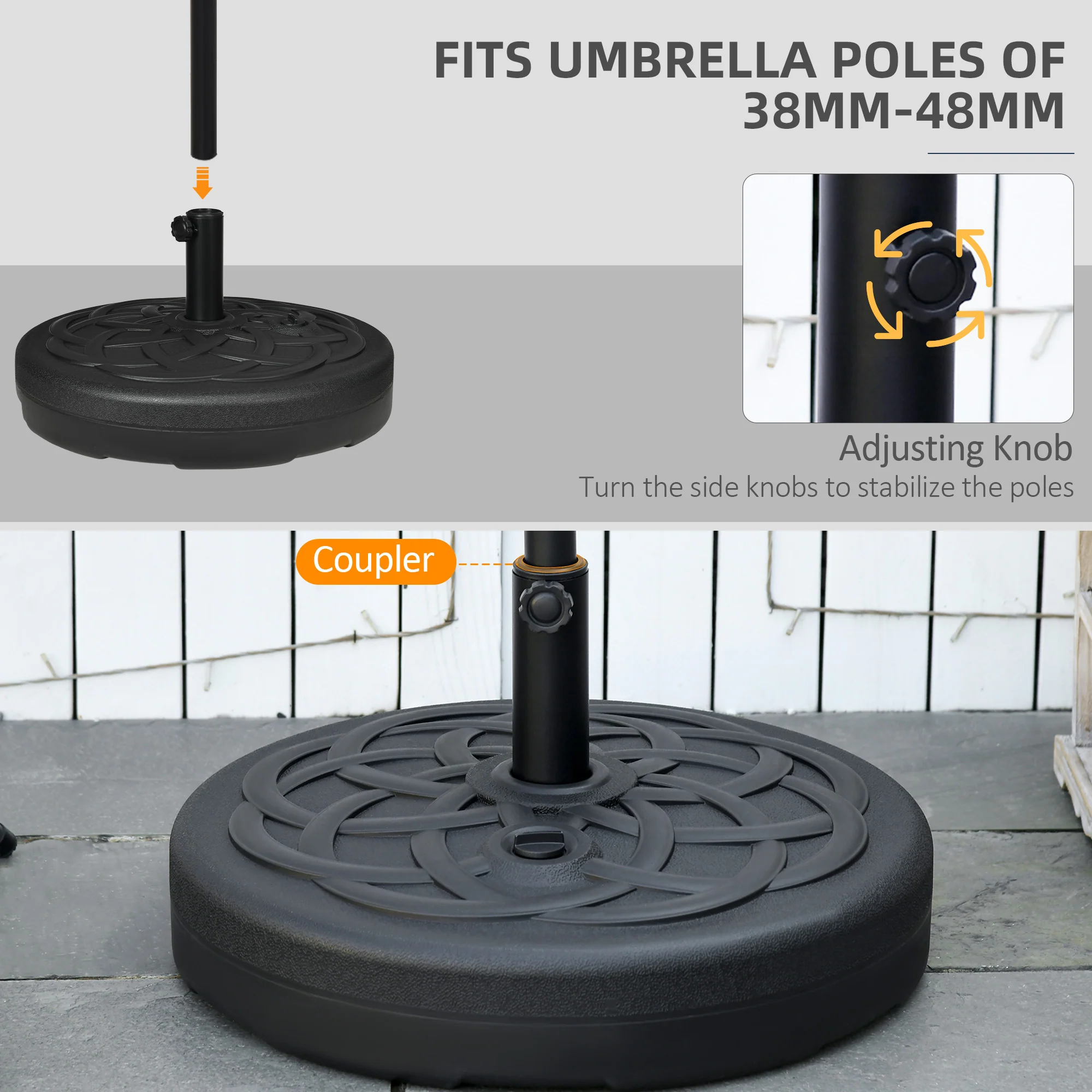Outsunny Garden Umbrella Base Water Or Sand Filled Weight With Built-In Handle - Image 3