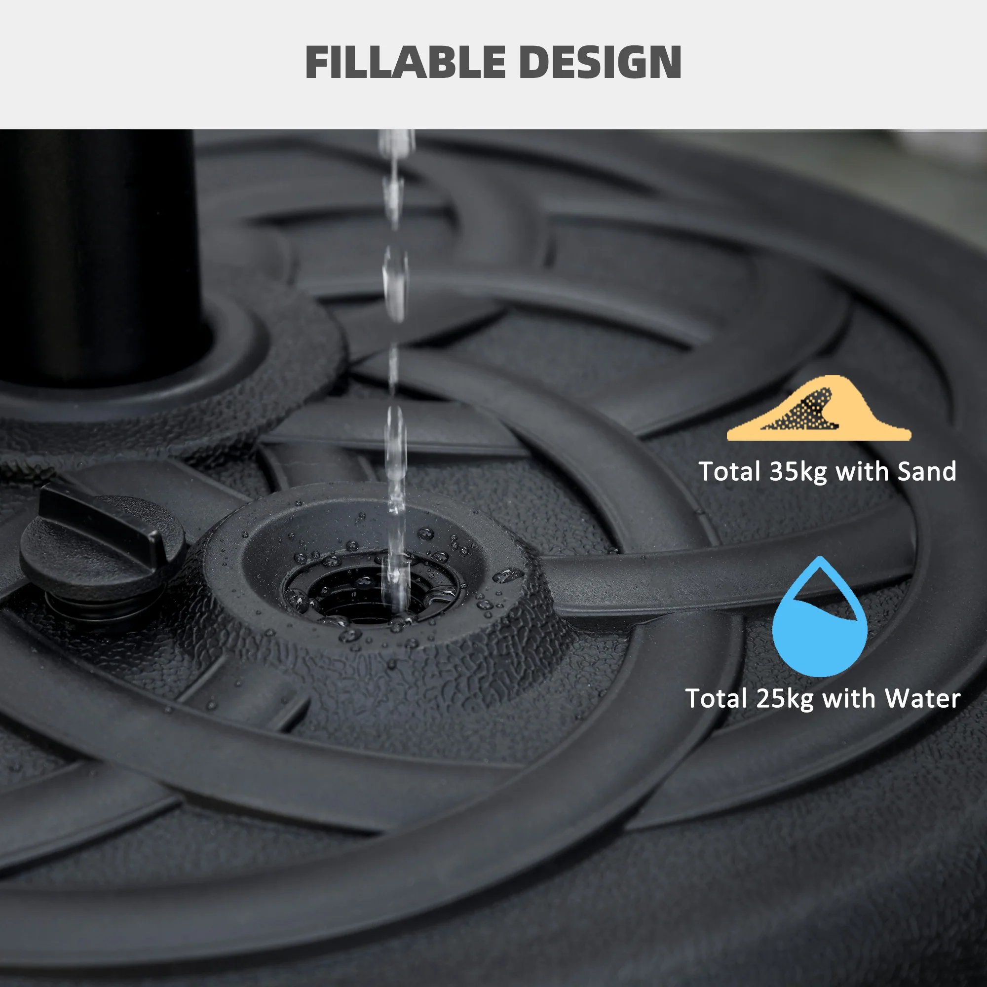 Outsunny Garden Umbrella Base Water Or Sand Filled Weight With Built-In Handle - Image 4