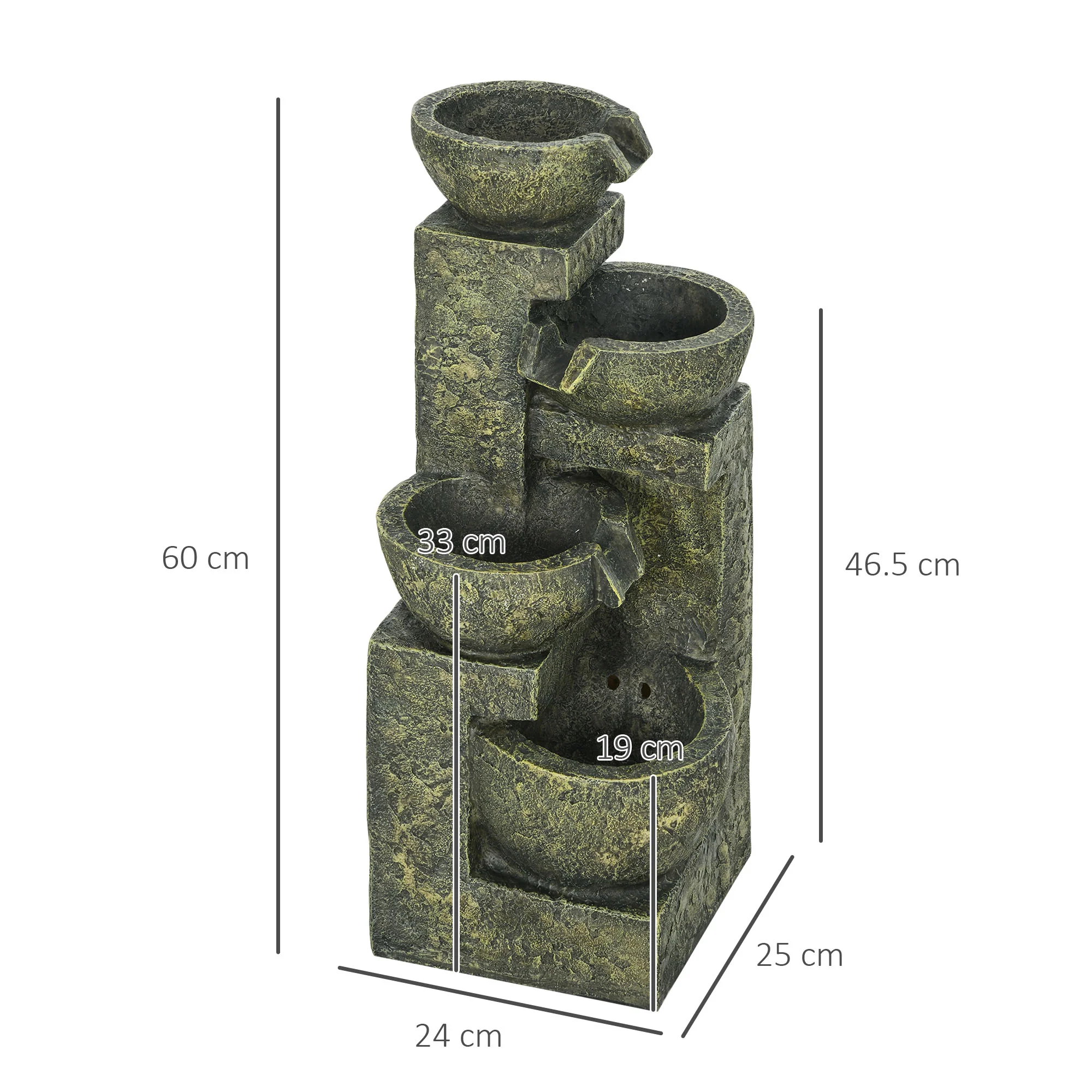 Outsunny Garden Water Feature with Adjustable Flow, 4-Tier Stone Look Bowls - Image 5