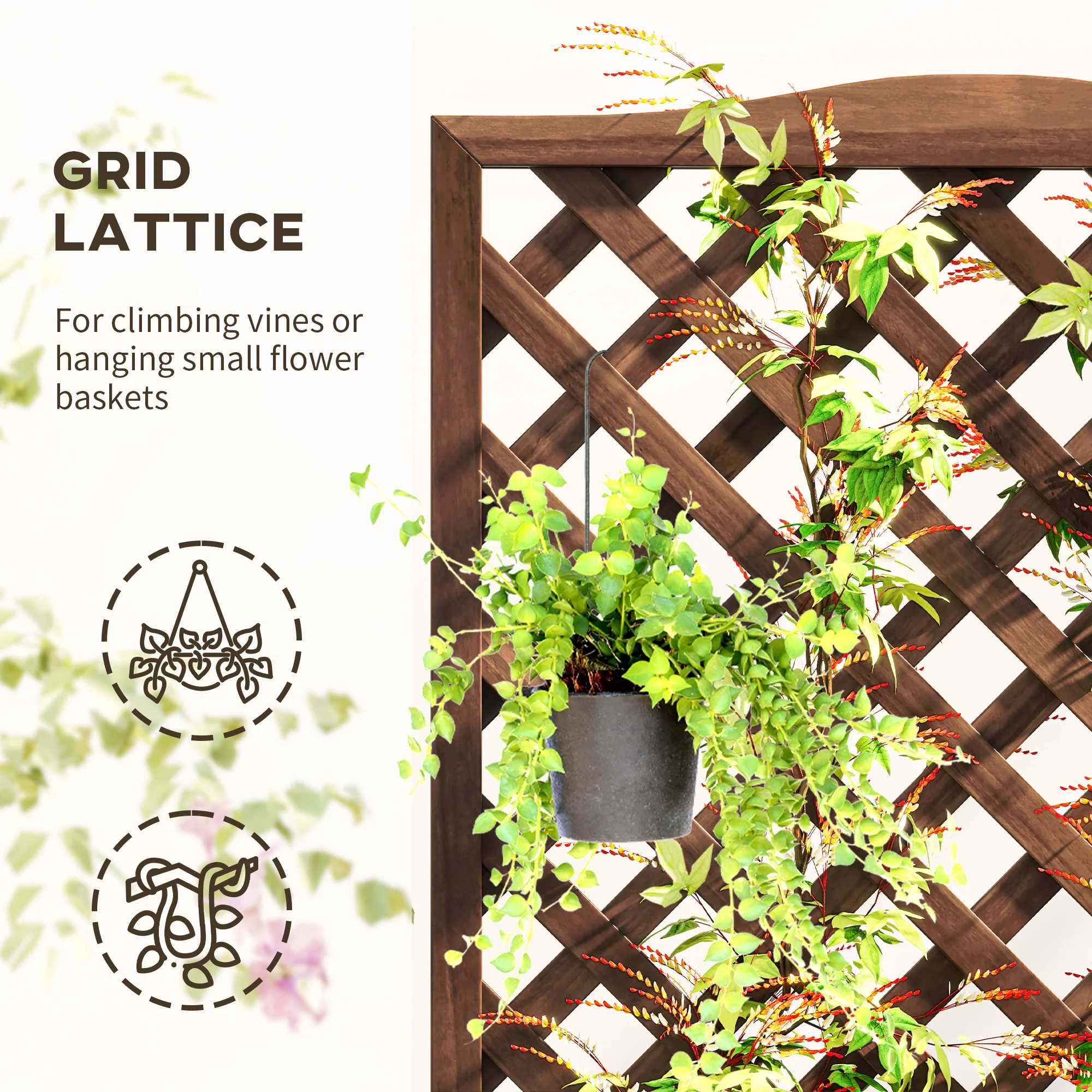 Outsunny Garden Wooden Planter Box with Trellis Flower Raised Bed Dark Brown - Image 4