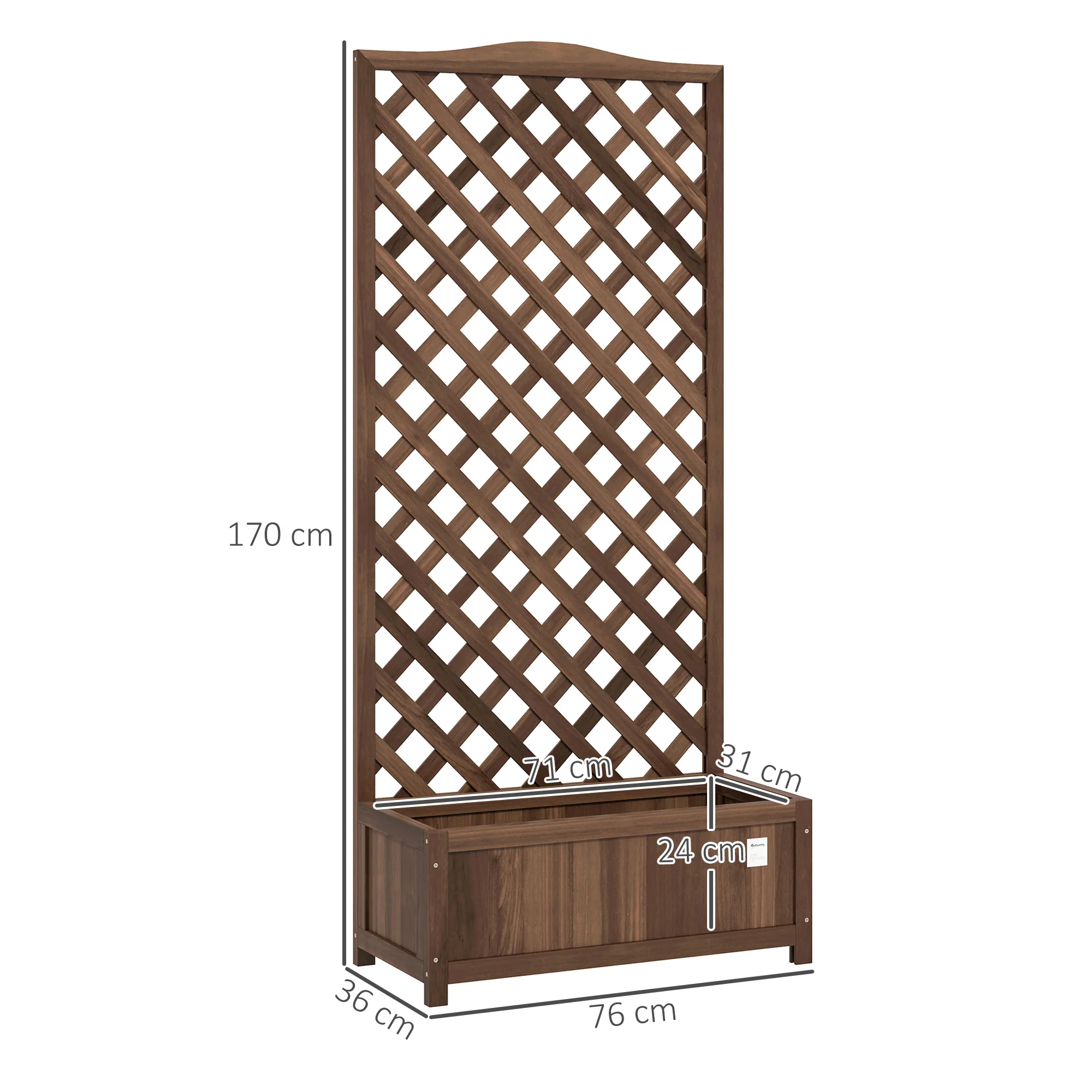 Outsunny Garden Wooden Planter Box with Trellis Flower Raised Bed Dark Brown - Image 5
