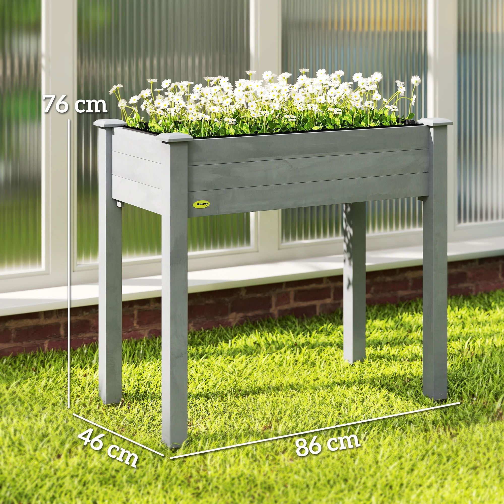 Outsunny Garden Wooden Planter Flower Raised Bed, Dark Grey - Image 5