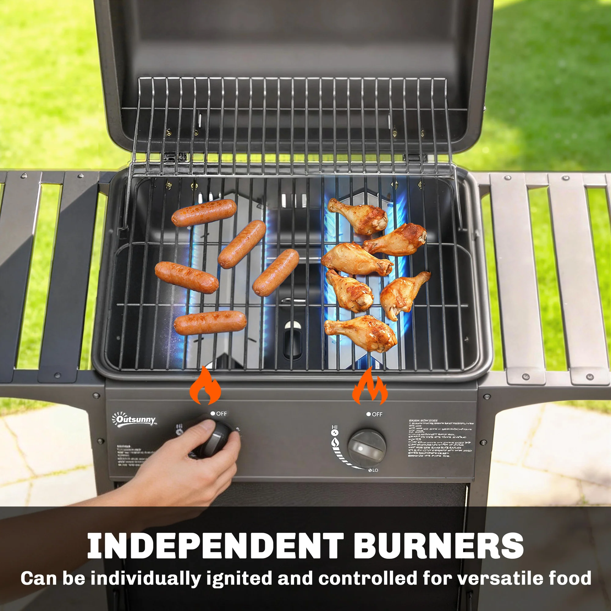 Outsunny Gas Burner Barbecue Grill, Garden BBQ Grill With Warming Rack - Image 3