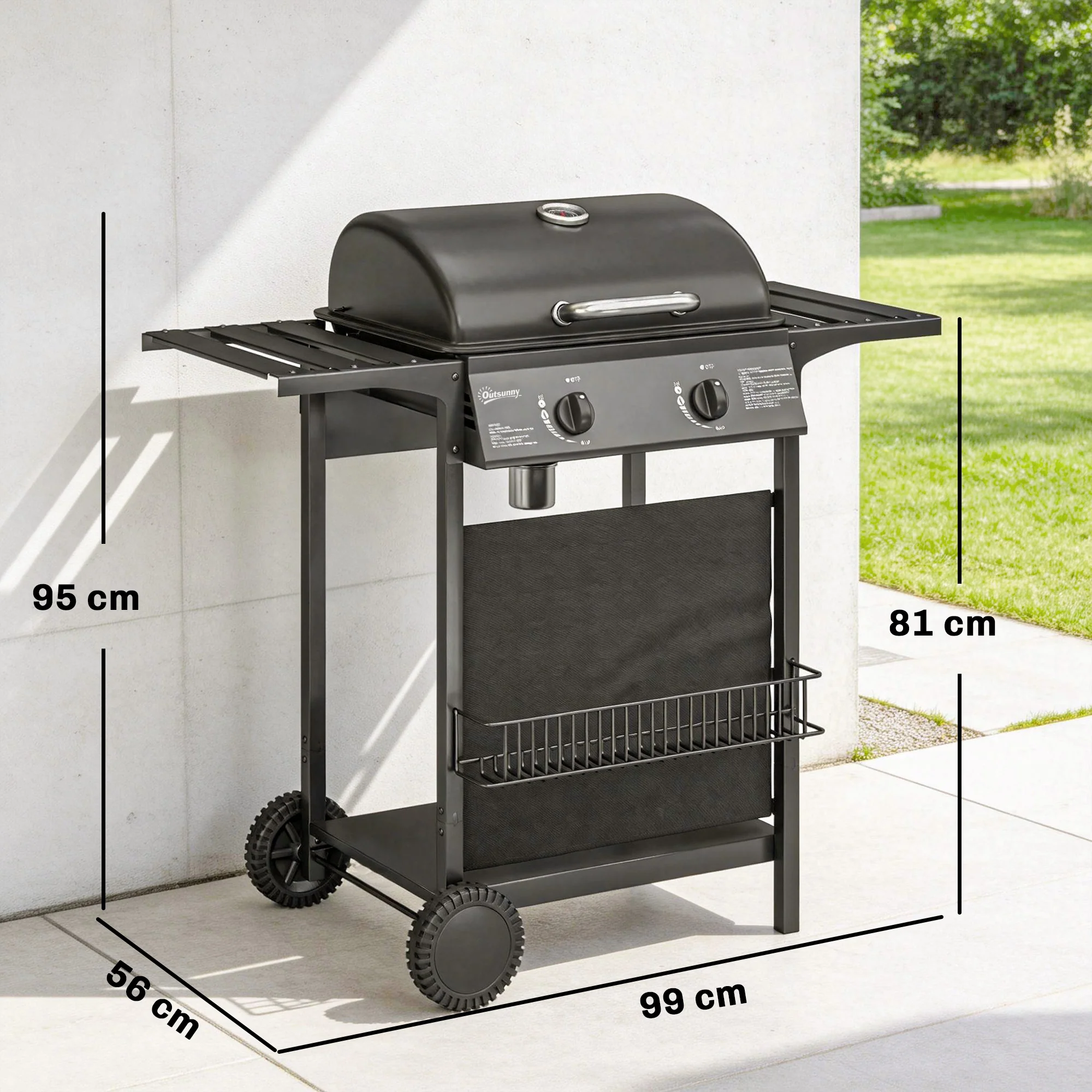 Outsunny Gas Burner Barbecue Grill, Garden BBQ Grill With Warming Rack - Image 5