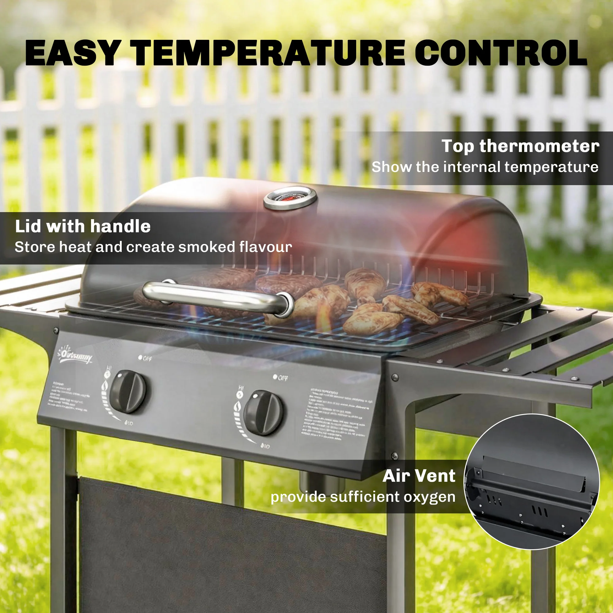 Outsunny Gas Burner Barbecue Grill, Garden BBQ Grill With Warming Rack - Image 6