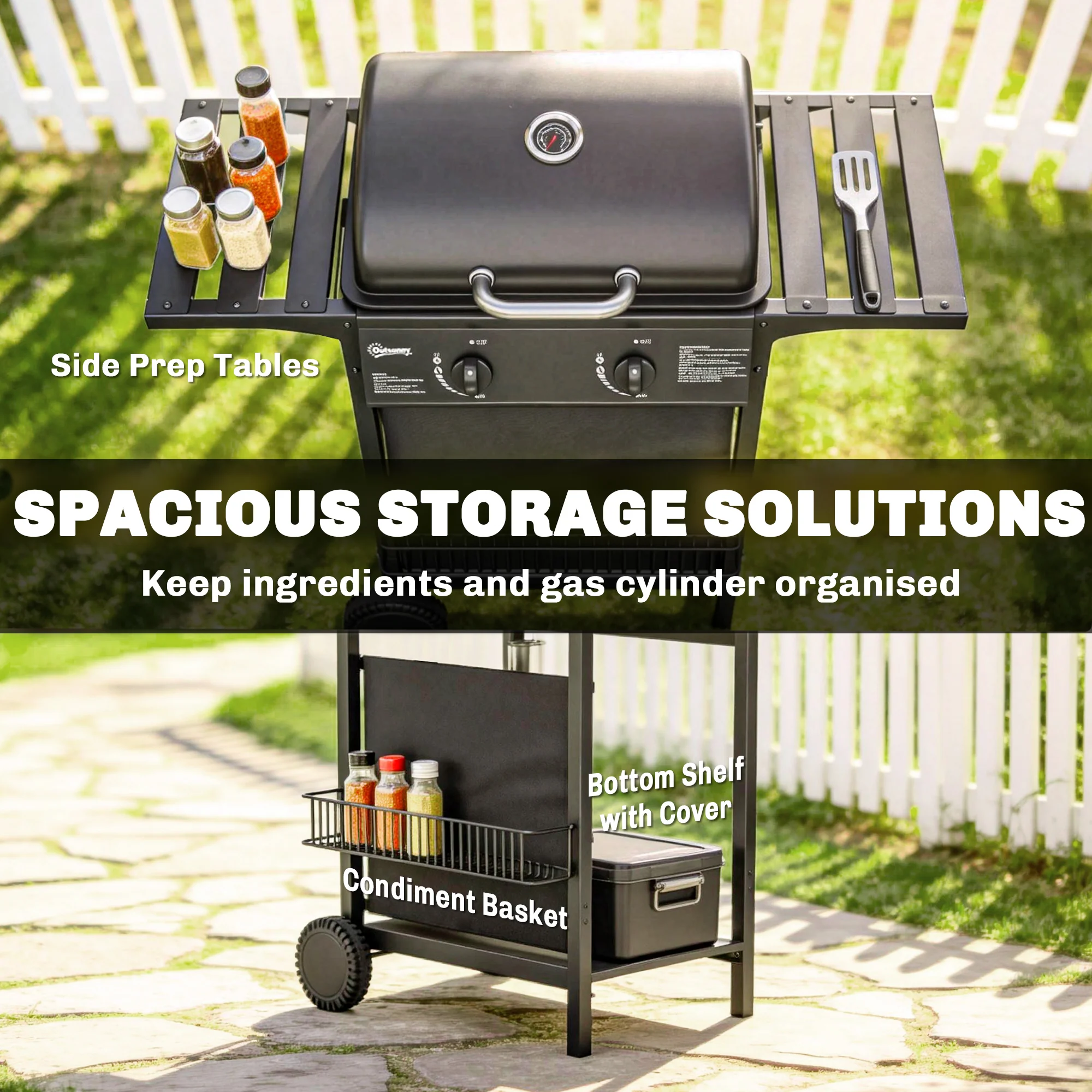 Outsunny Gas Burner Barbecue Grill, Garden BBQ Grill With Warming Rack - Image 7