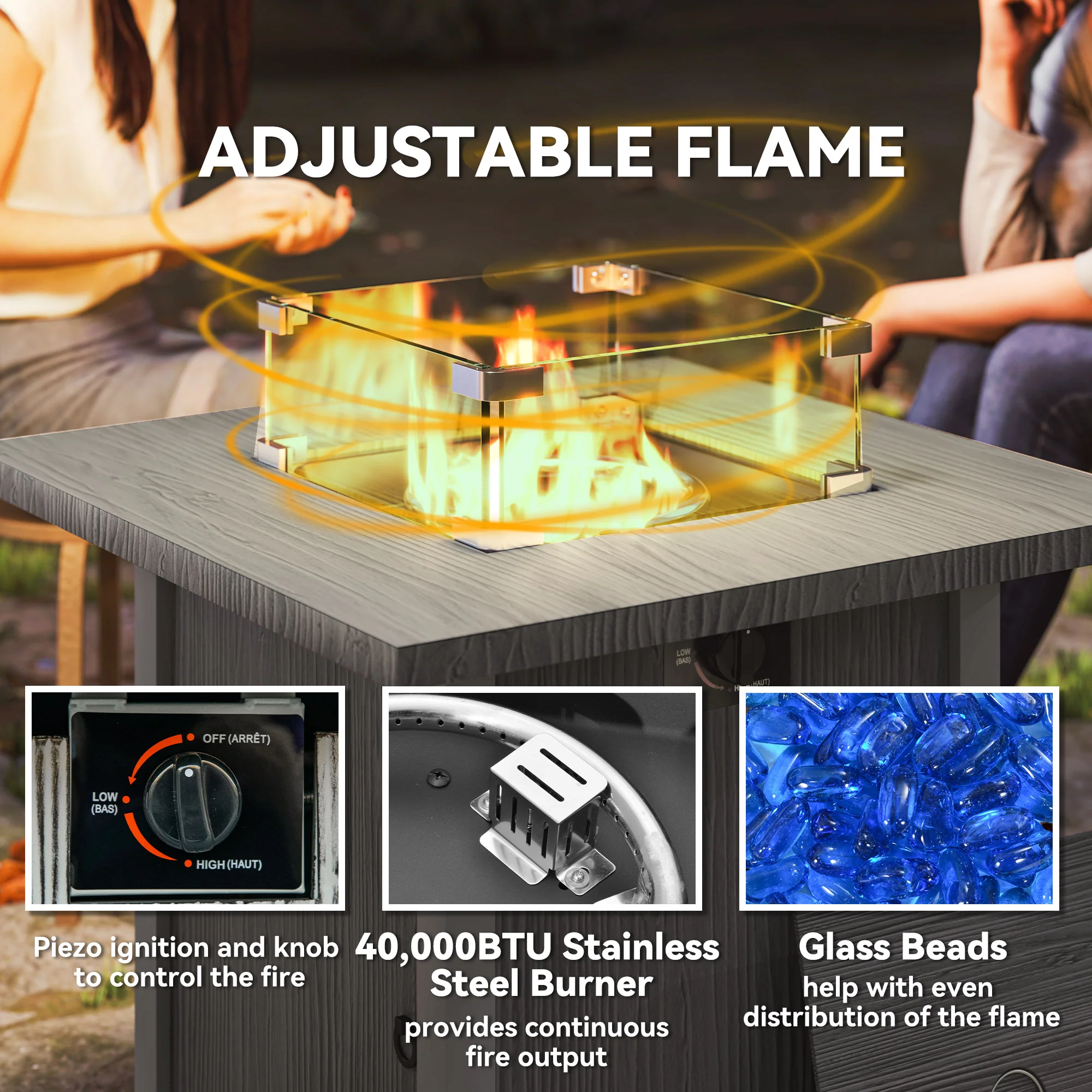 Outsunny Gas Fire Pit Table with 40,000 BTU Burner, Cover, Dark Grey - Image 4