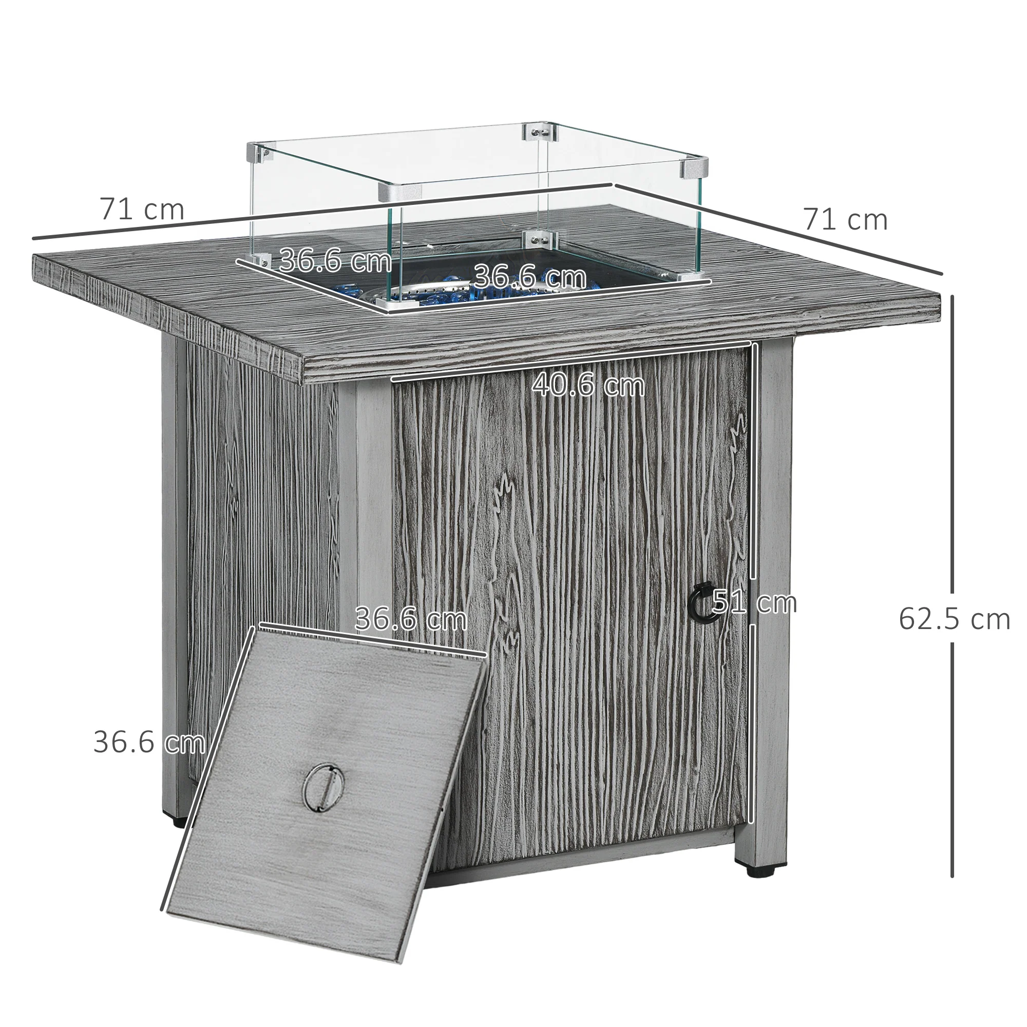 Outsunny Gas Fire Pit Table with 40,000 BTU Burner, Cover, Glass Screen, Grey - Image 5