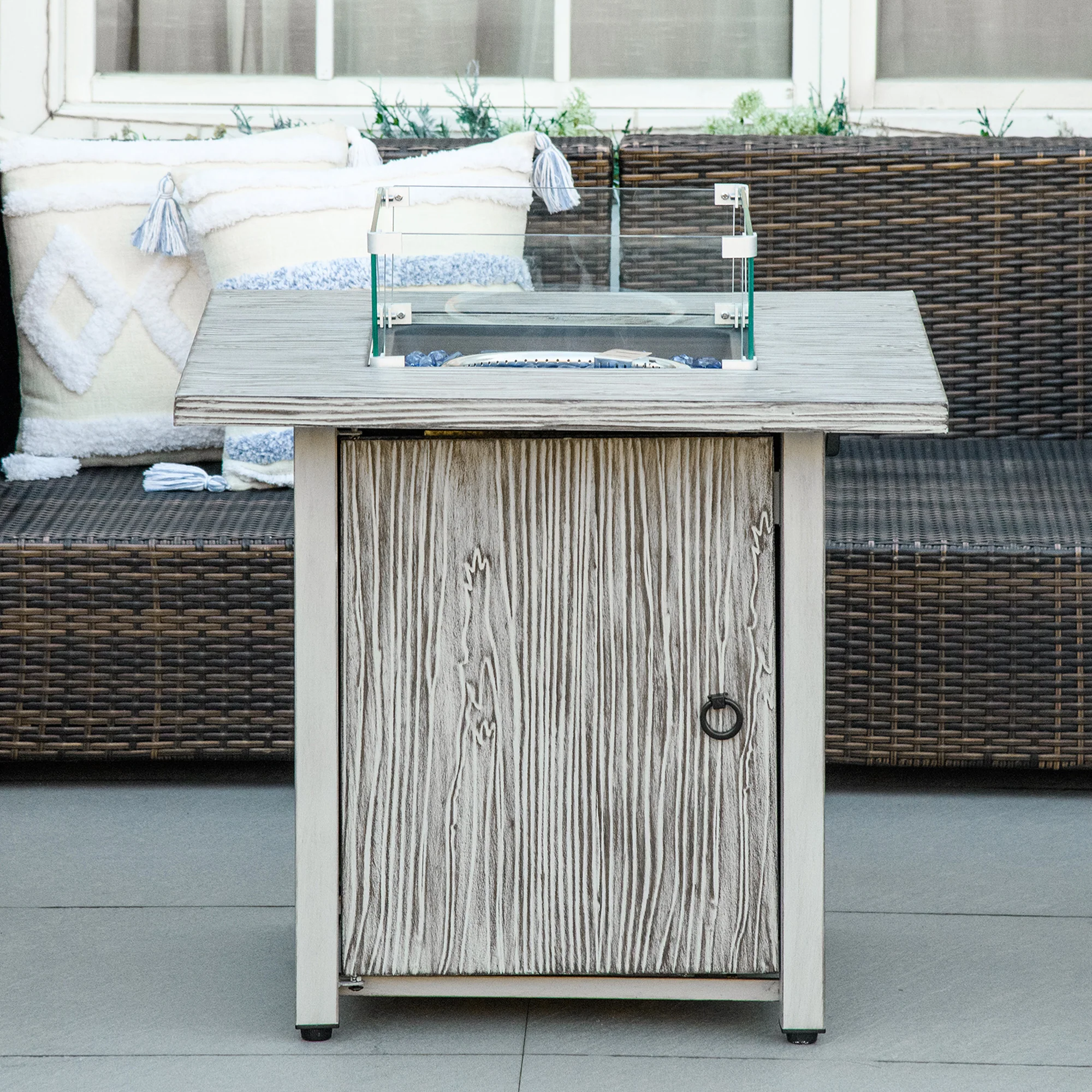 Outsunny Gas Fire Pit Table with 40,000 BTU Burner, Cover, Glass Screen, Grey - Image 9
