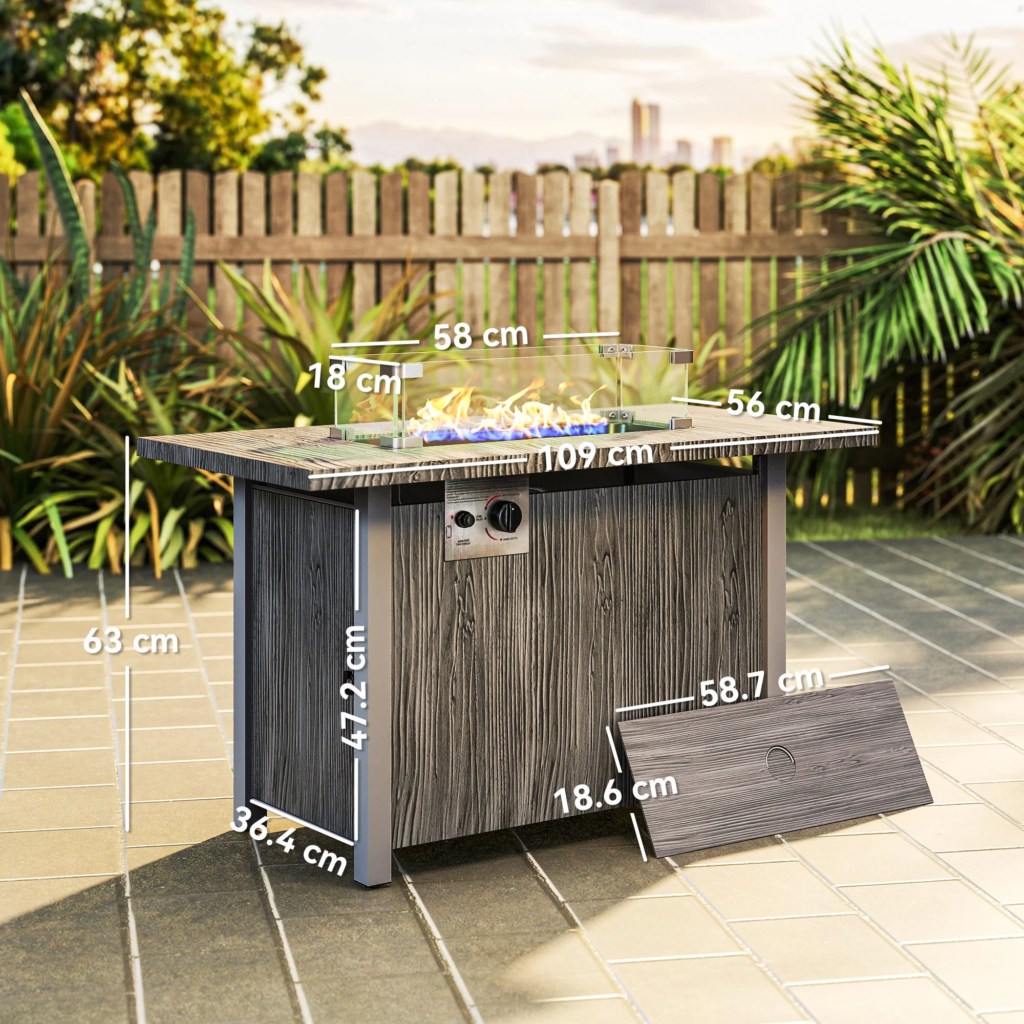 Outsunny Gas Fire Pit Table with 50,000 BTU Burner, Cover, Dark Grey - Image 5
