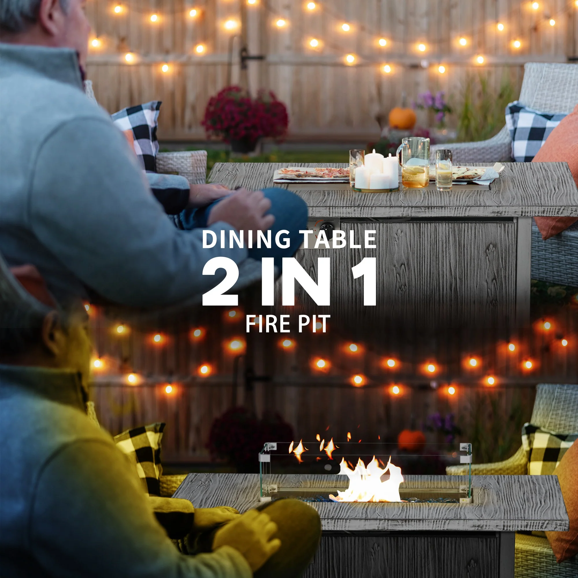 Outsunny Gas Fire Pit Table with 50,000 BTU Burner, Cover, Glass Screen, Grey - Image 3